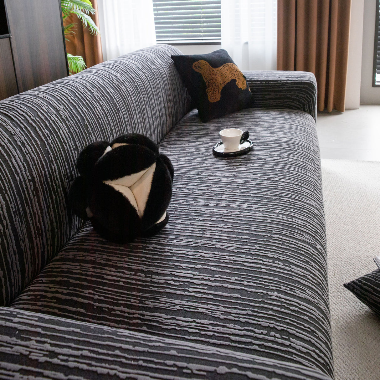 High Stretch Couch Slipcover with Abstract Stripe, Washable Non-Slip Cover for Dogs