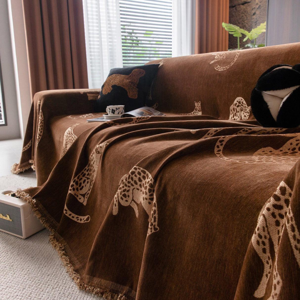 Leopard Sofa Cover Blanket Stylish Furniture Protector Throw for Couches & Loveseats