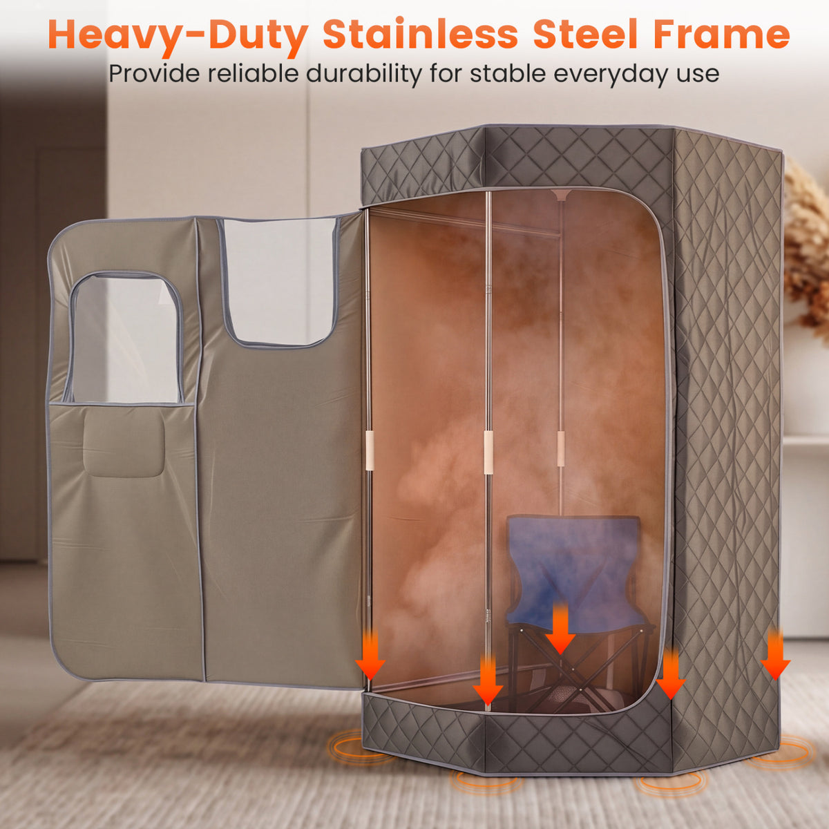 3L Portable Steam Sauna for Home Fast-Heat with 9-Level Remote Control and Folding Chair-Gray