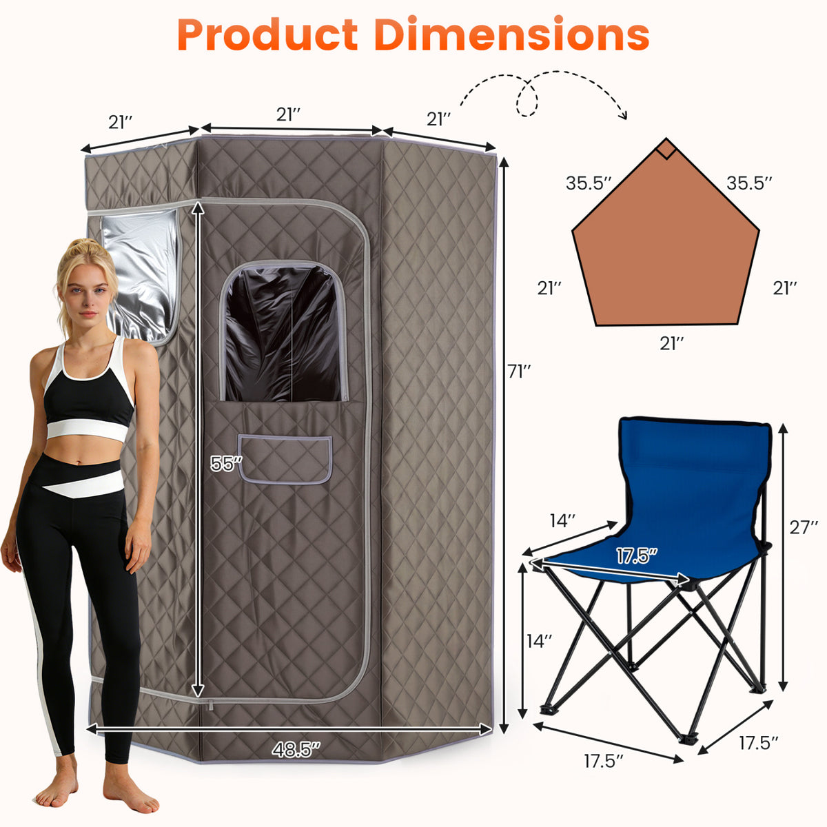 3L Portable Steam Sauna for Home Fast-Heat with 9-Level Remote Control and Folding Chair-Gray