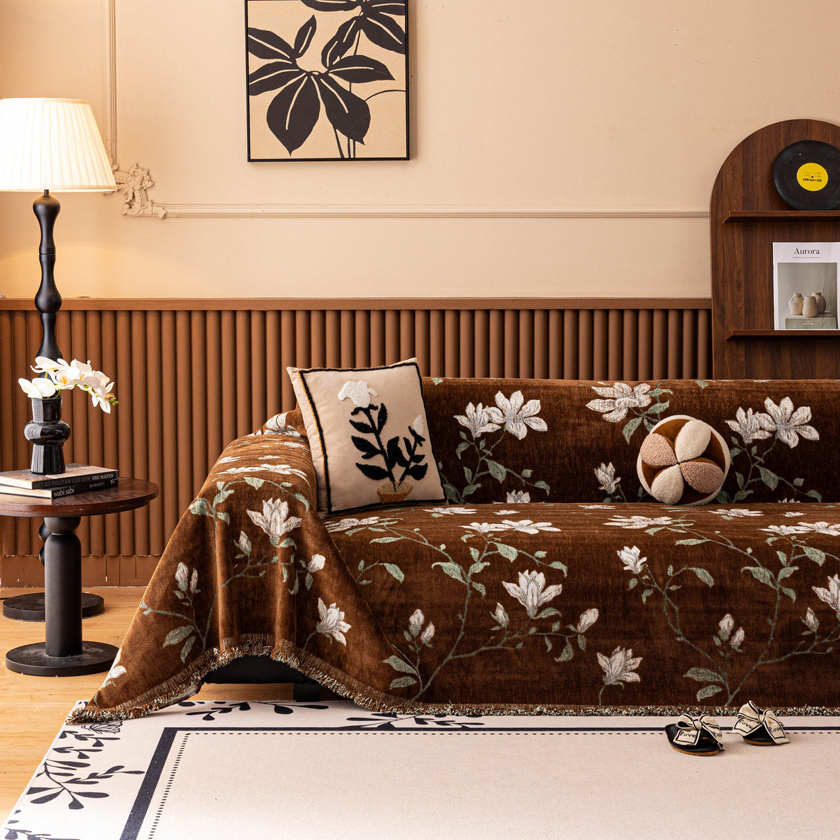 Luxury Thickened Sofa Throw Cover, Decorative Cozy Floral Jacquard Couch Cover Blanket