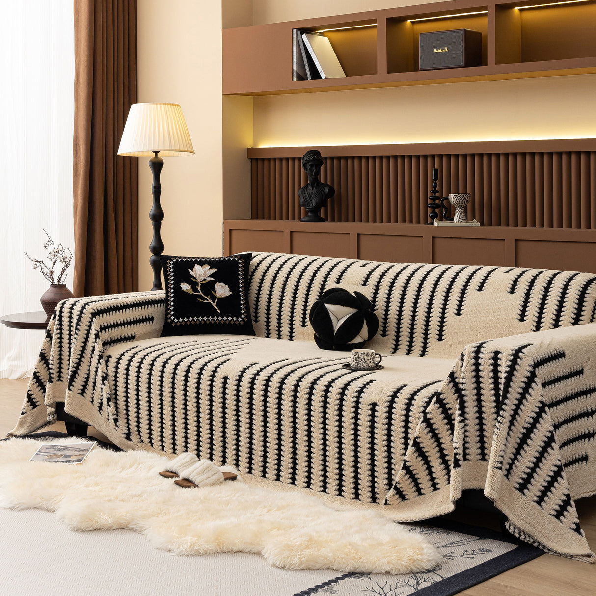 Jacquard Fleece Throw Blanket for Couch Plush Fuzzy Cozy Soft Blankets and Throws for Sofa