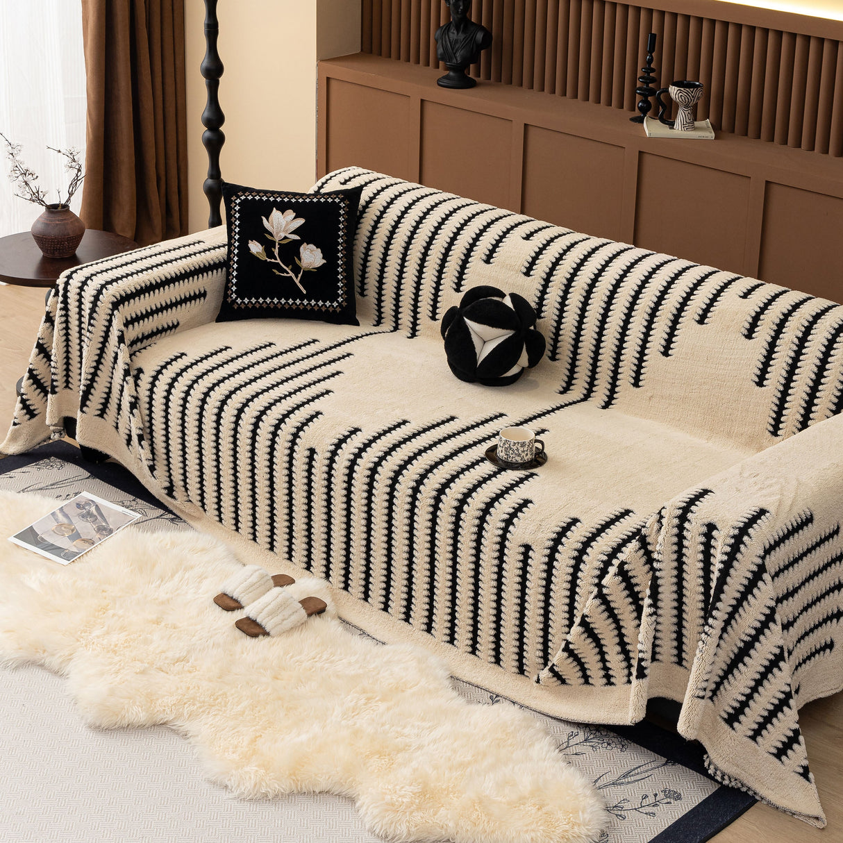 Jacquard Fleece Throw Blanket for Couch Plush Fuzzy Cozy Soft Blankets and Throws for Sofa