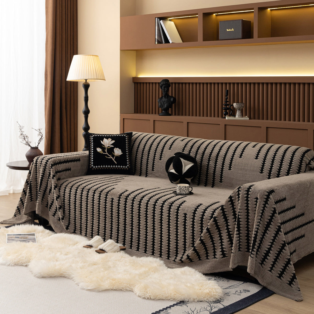 Jacquard Fleece Throw Blanket for Couch Plush Fuzzy Cozy Soft Blankets and Throws for Sofa