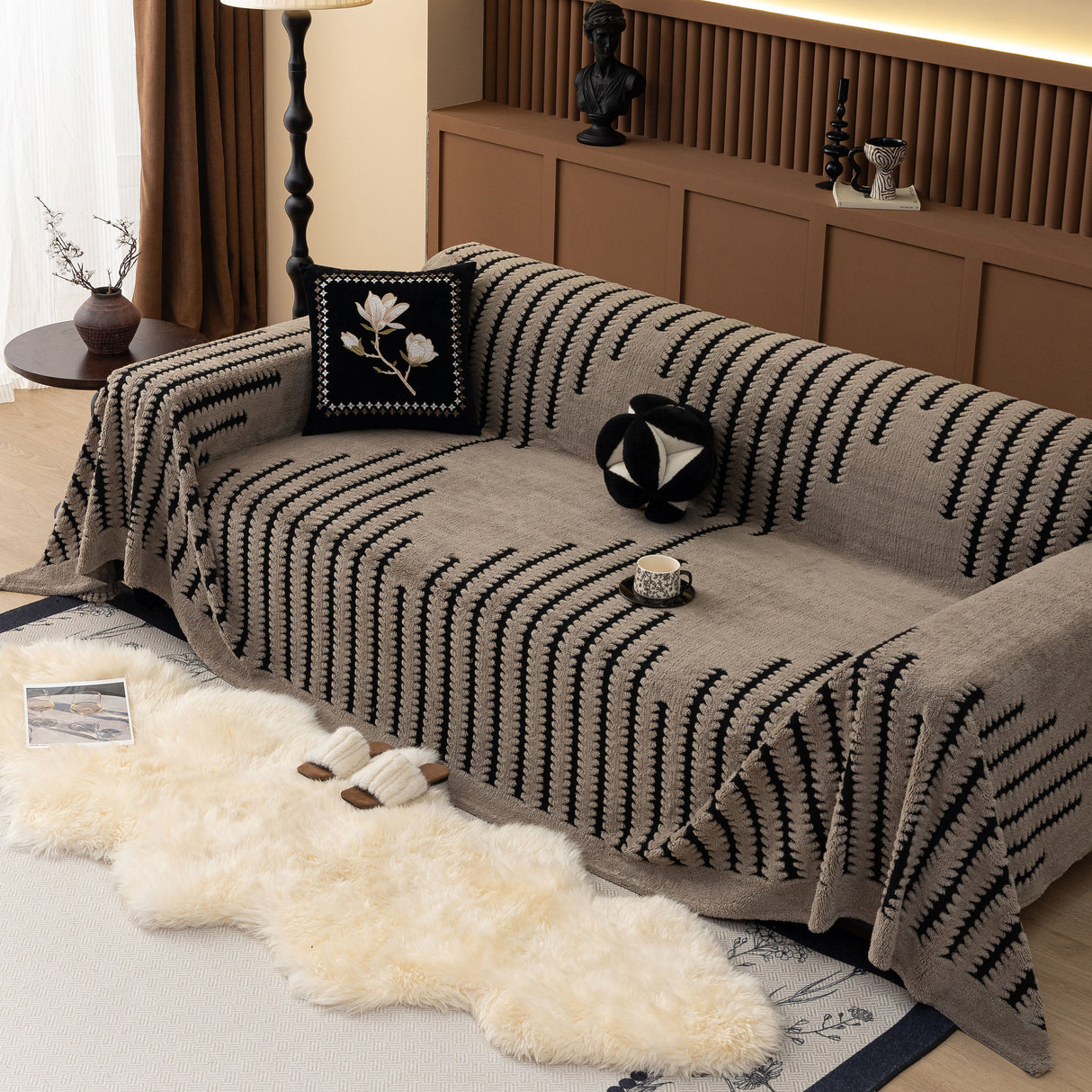 Jacquard Fleece Throw Blanket for Couch Plush Fuzzy Cozy Soft Blankets and Throws for Sofa