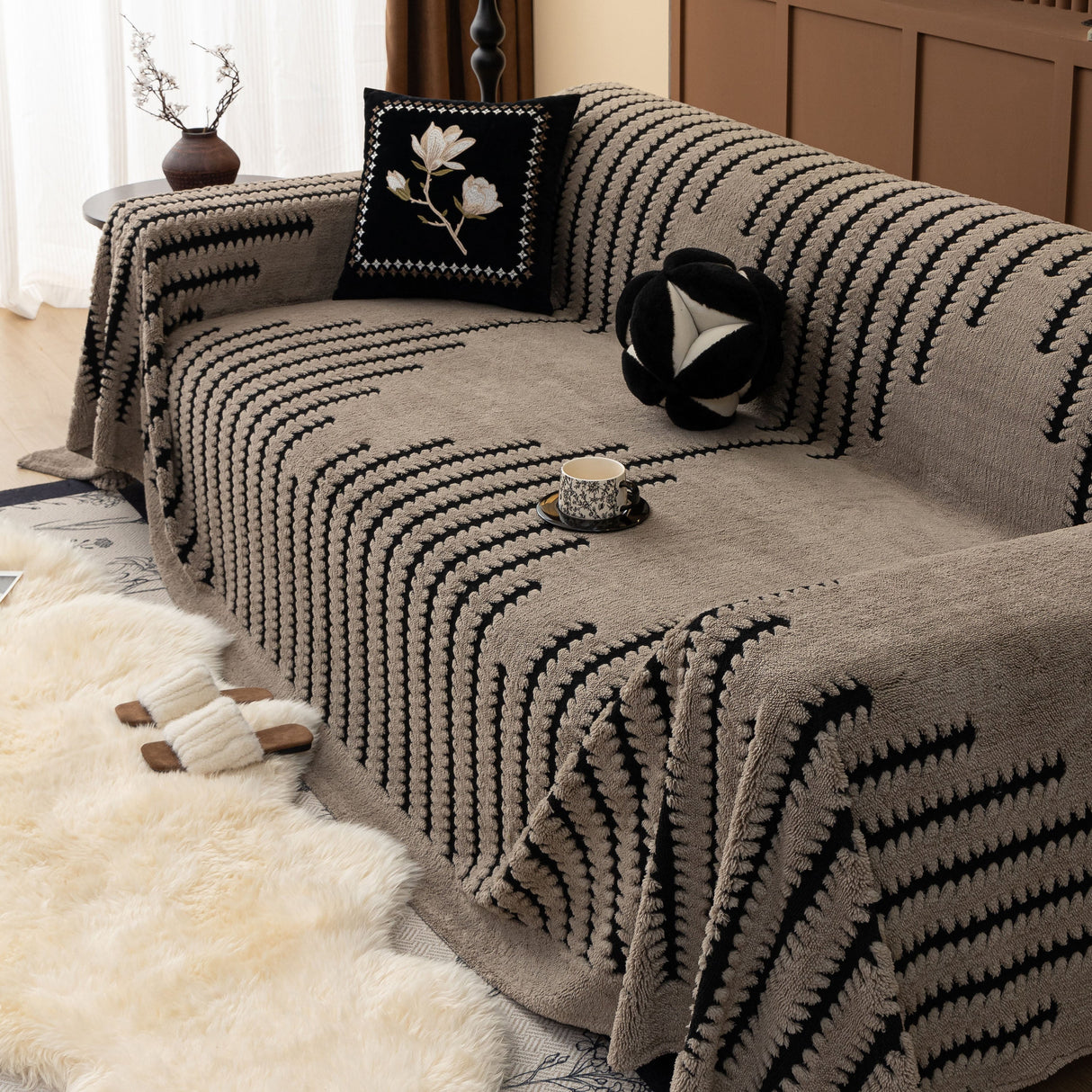 Jacquard Fleece Throw Blanket for Couch Plush Fuzzy Cozy Soft Blankets and Throws for Sofa