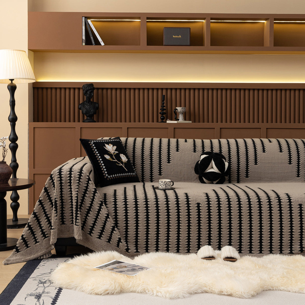 Jacquard Fleece Throw Blanket for Couch Plush Fuzzy Cozy Soft Blankets and Throws for Sofa