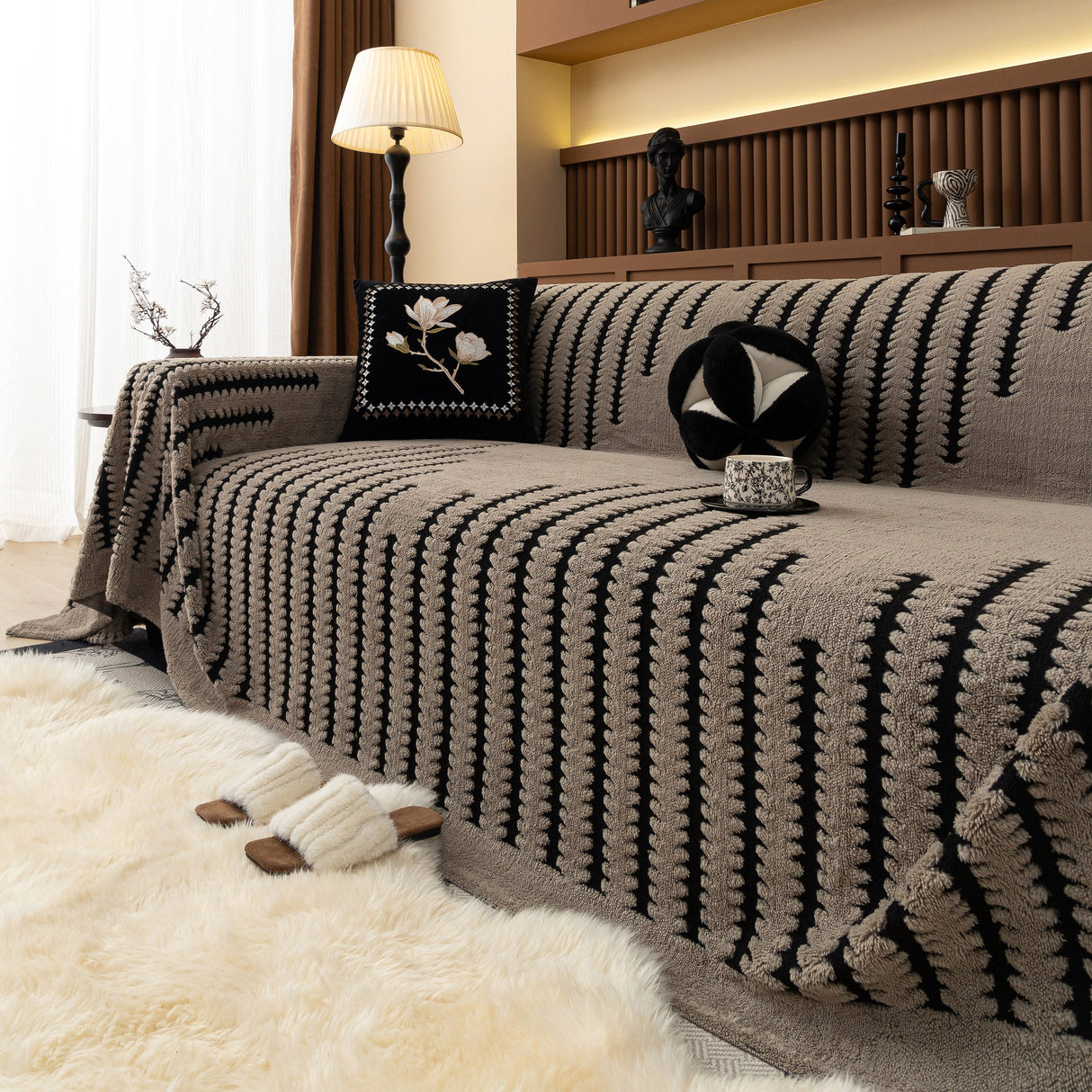 Jacquard Fleece Throw Blanket for Couch Plush Fuzzy Cozy Soft Blankets and Throws for Sofa