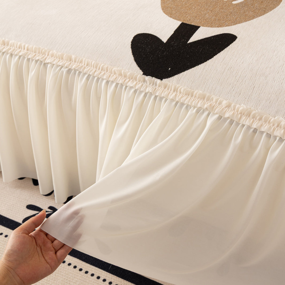 Retro Floral Sofa Cover with Sheer Ruffle Skirt, Decorative Sofa Protector Cover