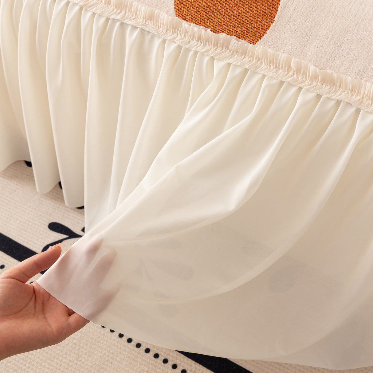 Retro Floral Sofa Cover with Sheer Ruffle Skirt, Decorative Sofa Protector Cover