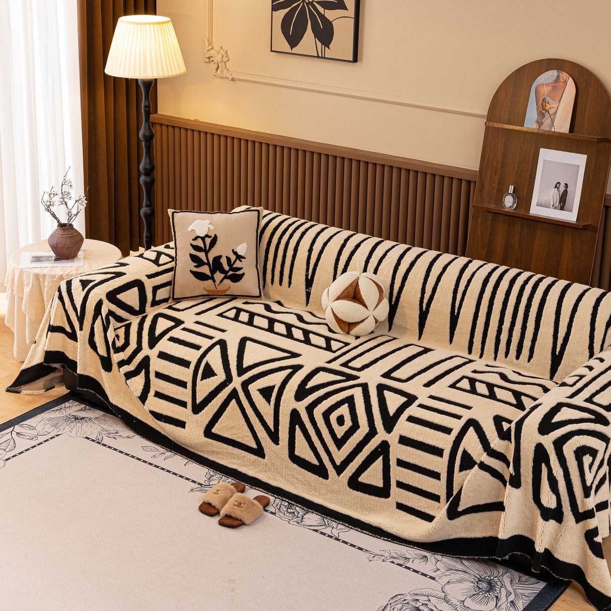 Boho Plush Couch Cover Bohemian Throw Blanket Decor Covers Sofa Chair Furniture Bed