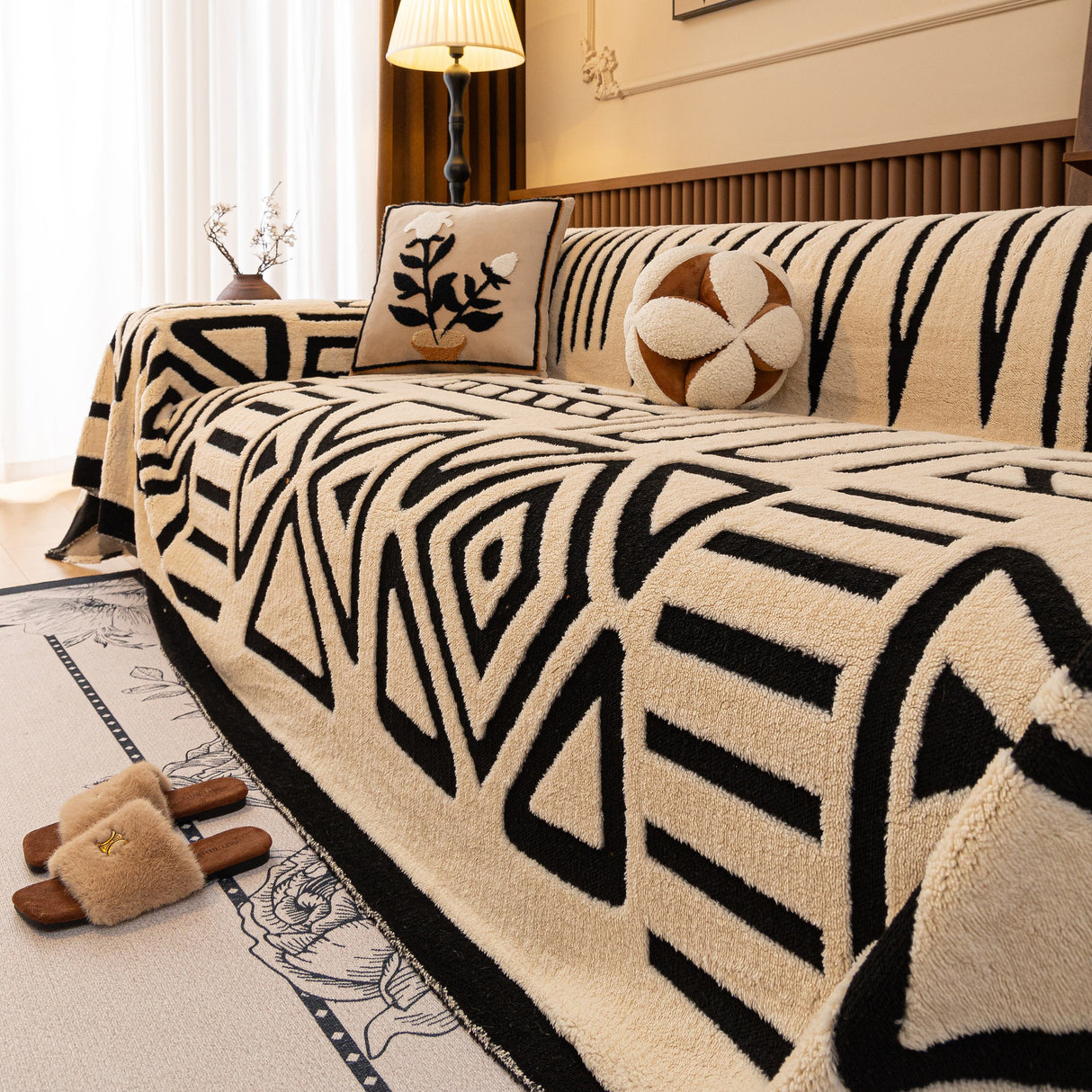 Boho Plush Couch Cover Bohemian Throw Blanket Decor Covers Sofa Chair Furniture Bed