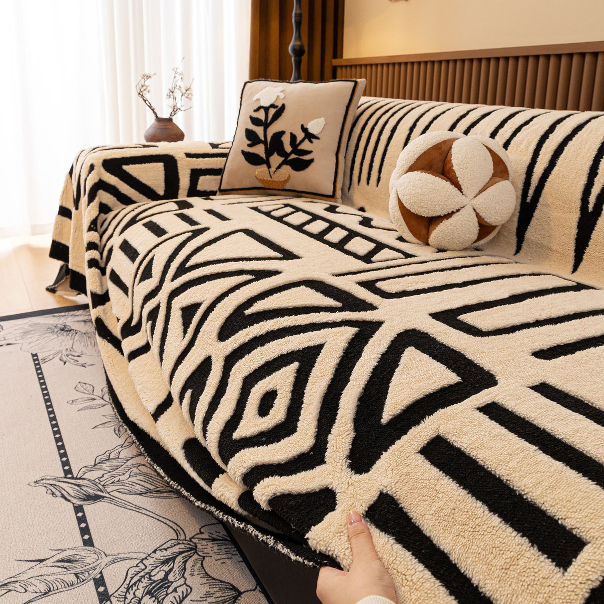 Boho Plush Couch Cover Bohemian Throw Blanket Decor Covers Sofa Chair Furniture Bed