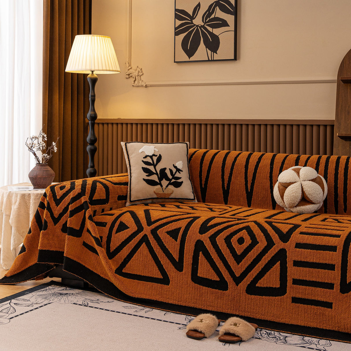 Boho Plush Couch Cover Bohemian Throw Blanket Decor Covers Sofa Chair Furniture Bed