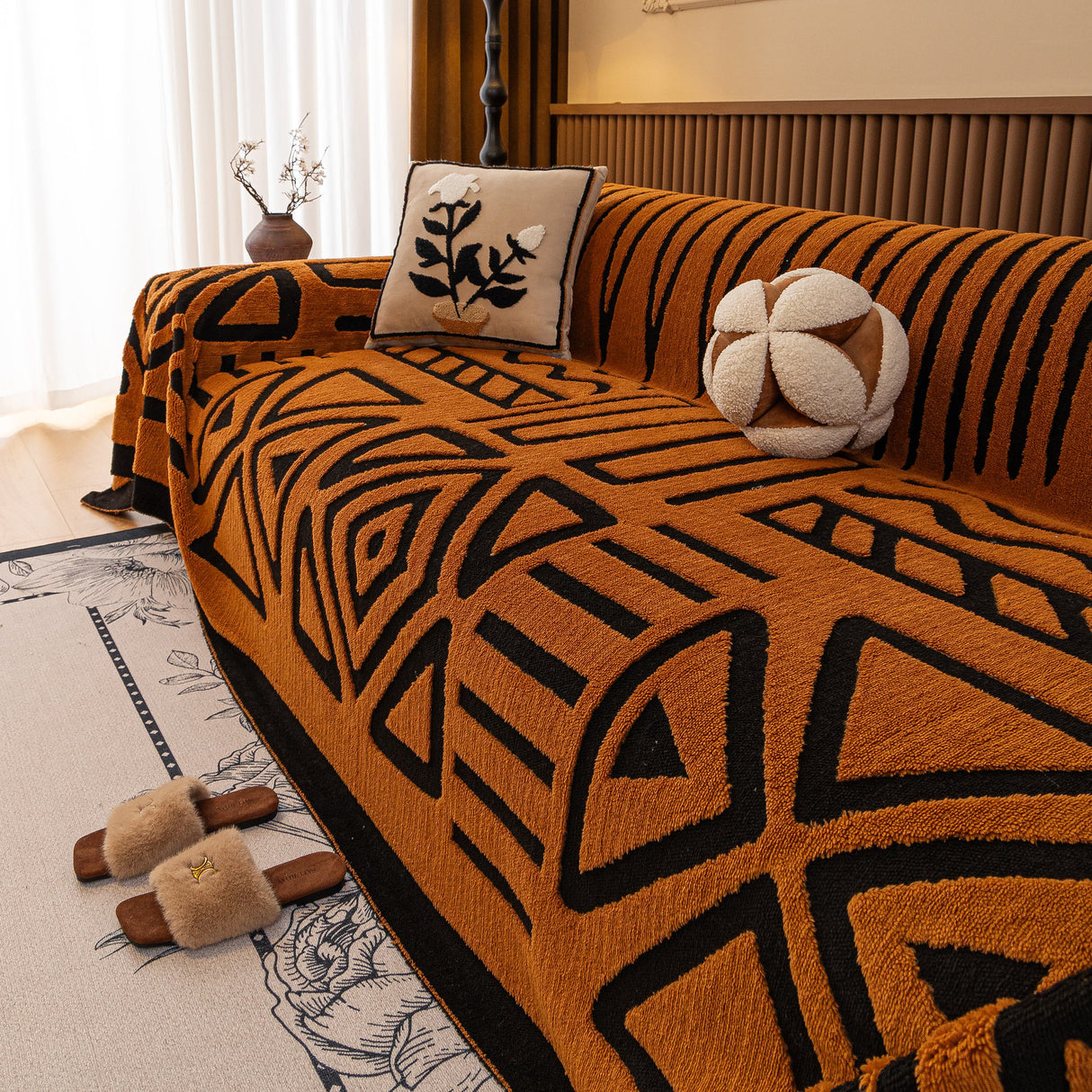 Boho Plush Couch Cover Bohemian Throw Blanket Decor Covers Sofa Chair Furniture Bed