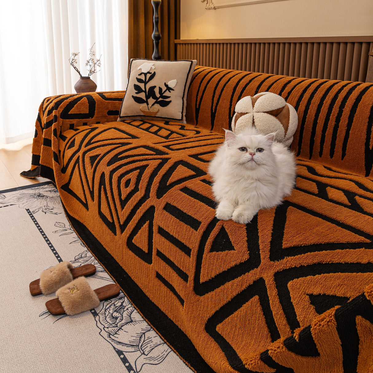 Boho Plush Couch Cover Bohemian Throw Blanket Decor Covers Sofa Chair Furniture Bed