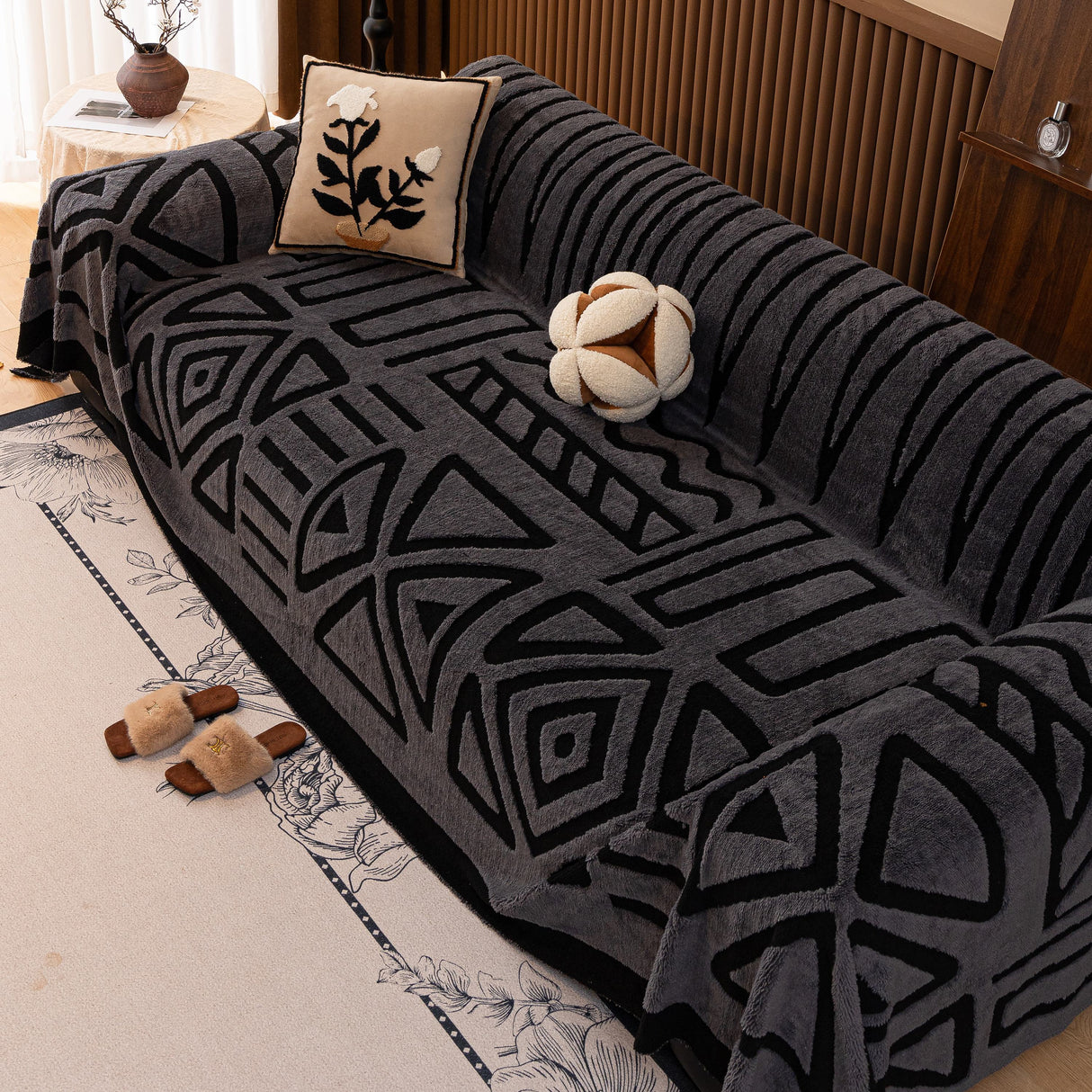 Boho Plush Couch Cover Bohemian Throw Blanket Decor Covers Sofa Chair Furniture Bed