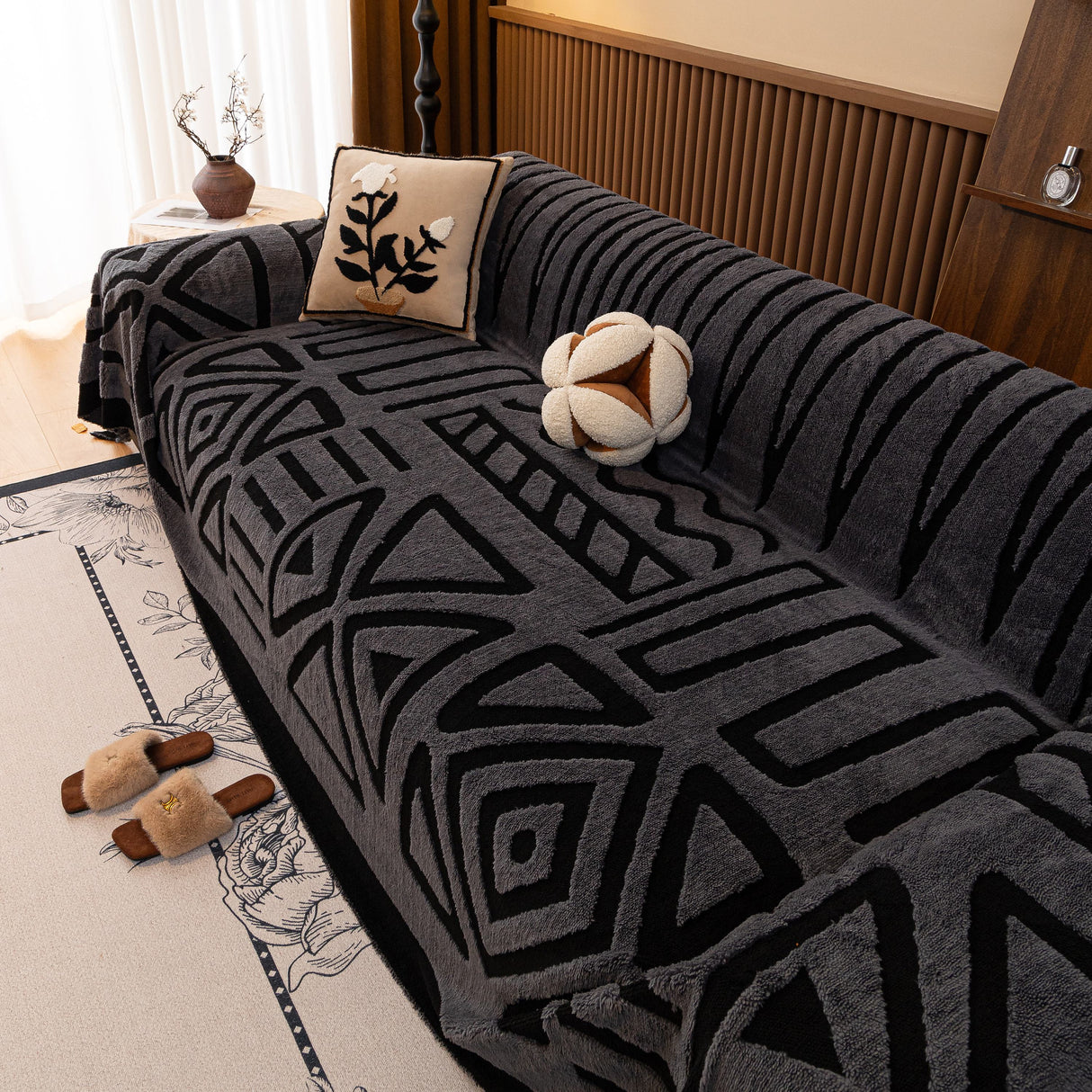 Boho Plush Couch Cover Bohemian Throw Blanket Decor Covers Sofa Chair Furniture Bed