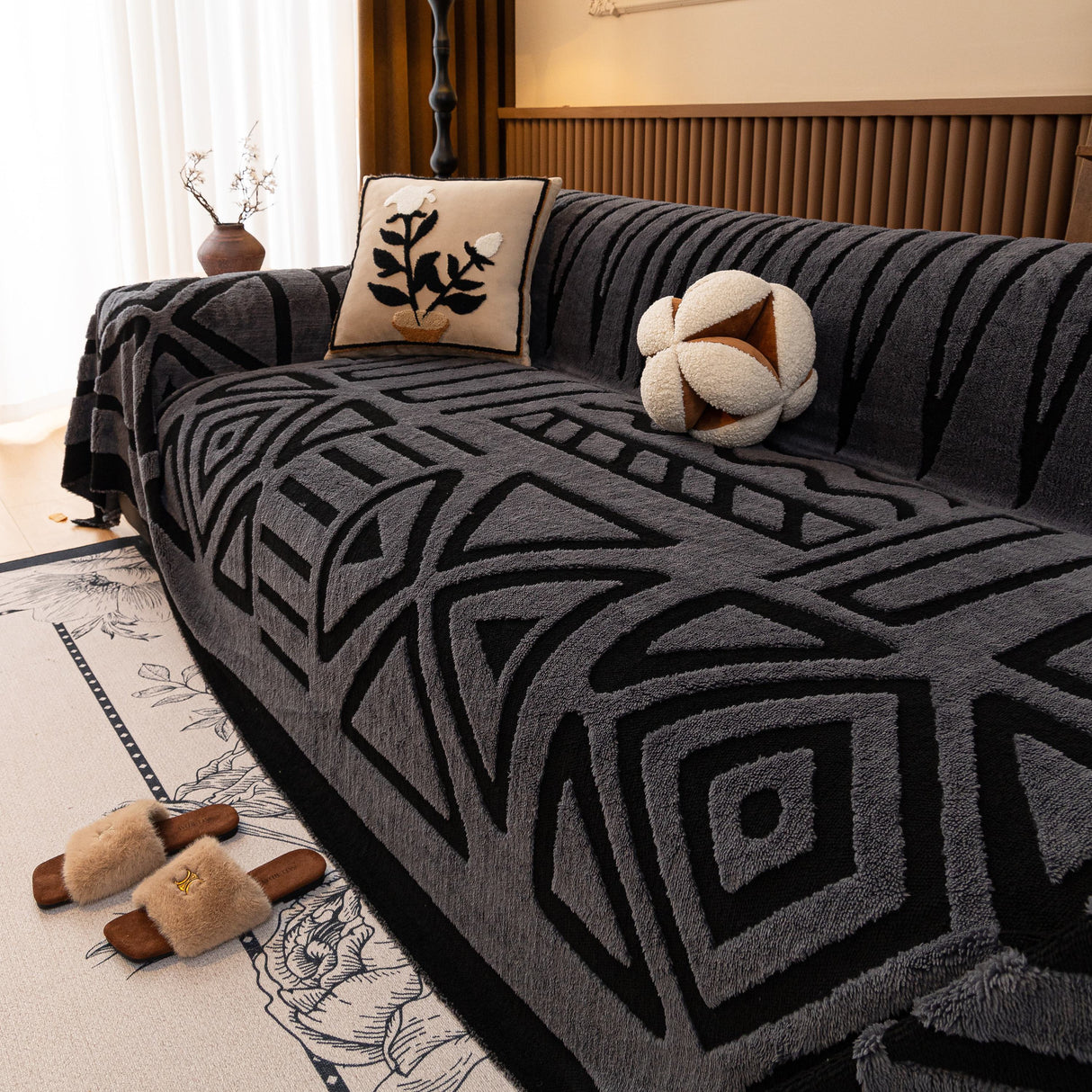 Boho Plush Couch Cover Bohemian Throw Blanket Decor Covers Sofa Chair Furniture Bed