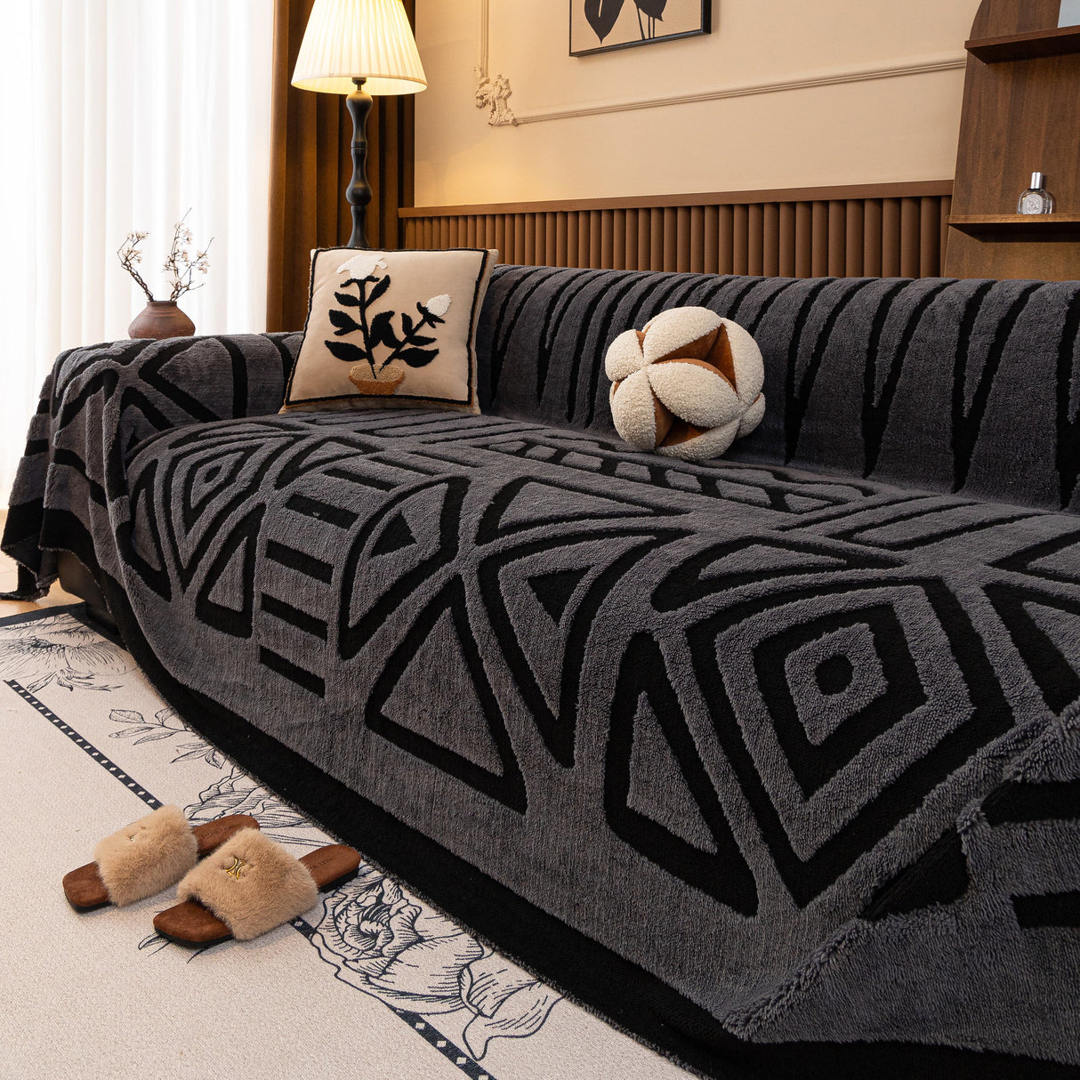 Boho Plush Couch Cover Bohemian Throw Blanket Decor Covers Sofa Chair Furniture Bed