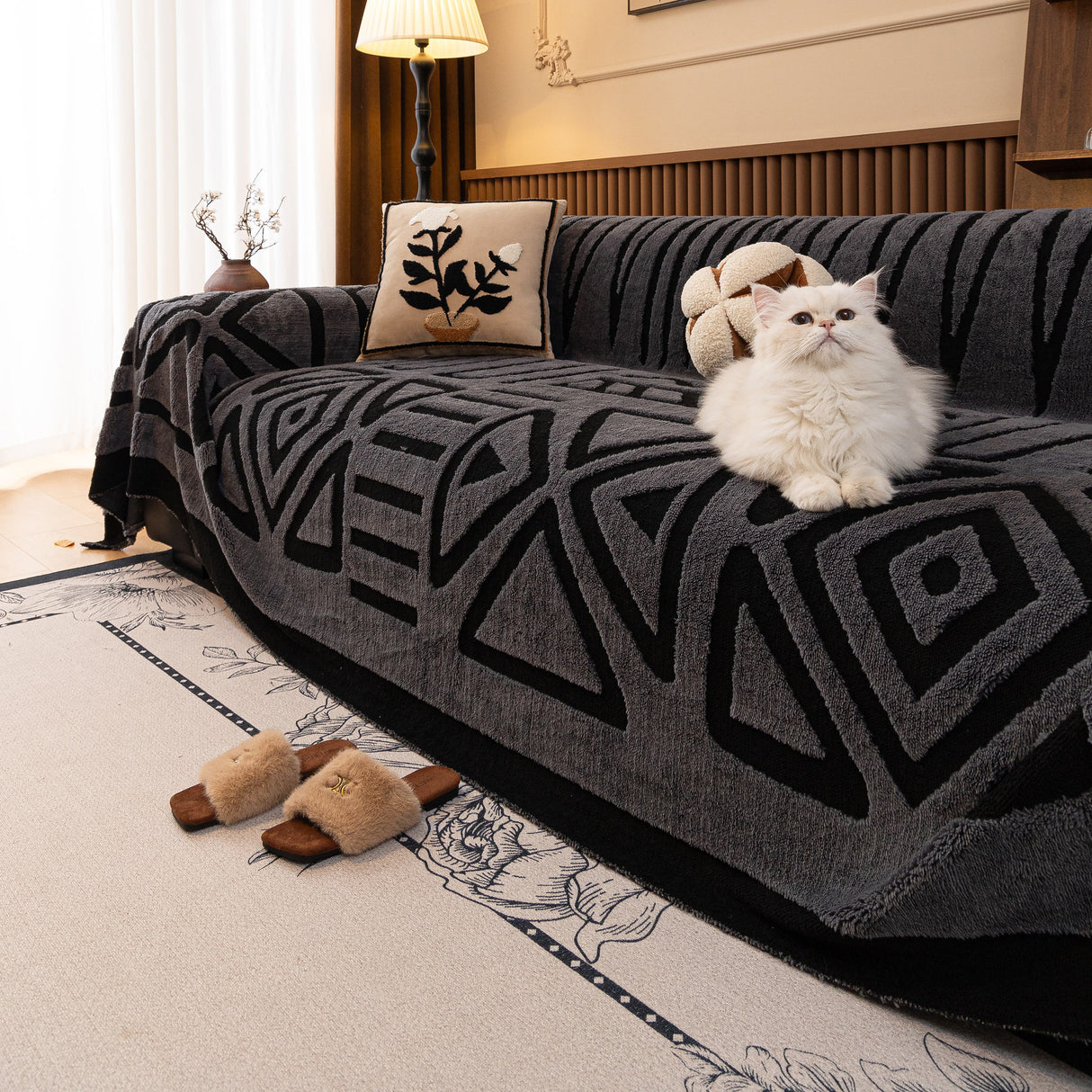 Boho Plush Couch Cover Bohemian Throw Blanket Decor Covers Sofa Chair Furniture Bed