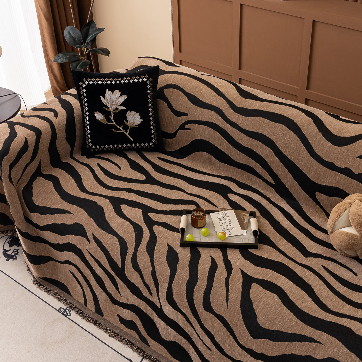 Zebra Striped Chenille Throw Sofa Cover Full-Cover Decorative Furniture Slipcover