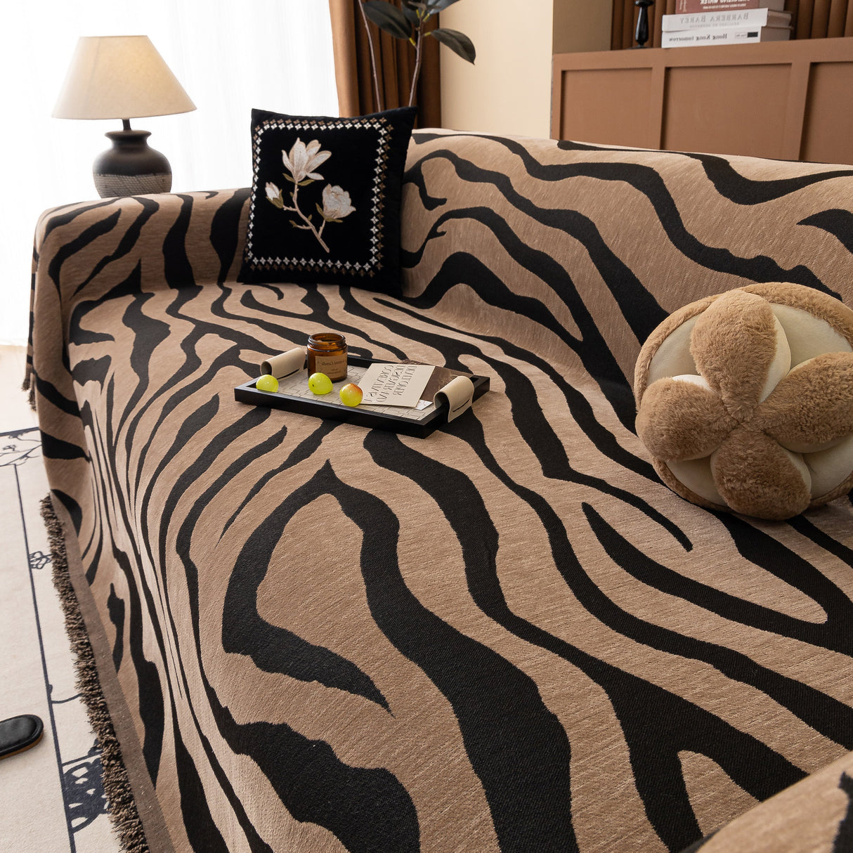 Zebra Striped Chenille Throw Sofa Cover Full-Cover Decorative Furniture Slipcover