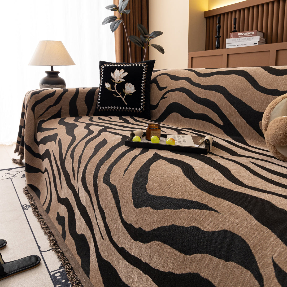 Zebra Striped Chenille Throw Sofa Cover Full-Cover Decorative Furniture Slipcover