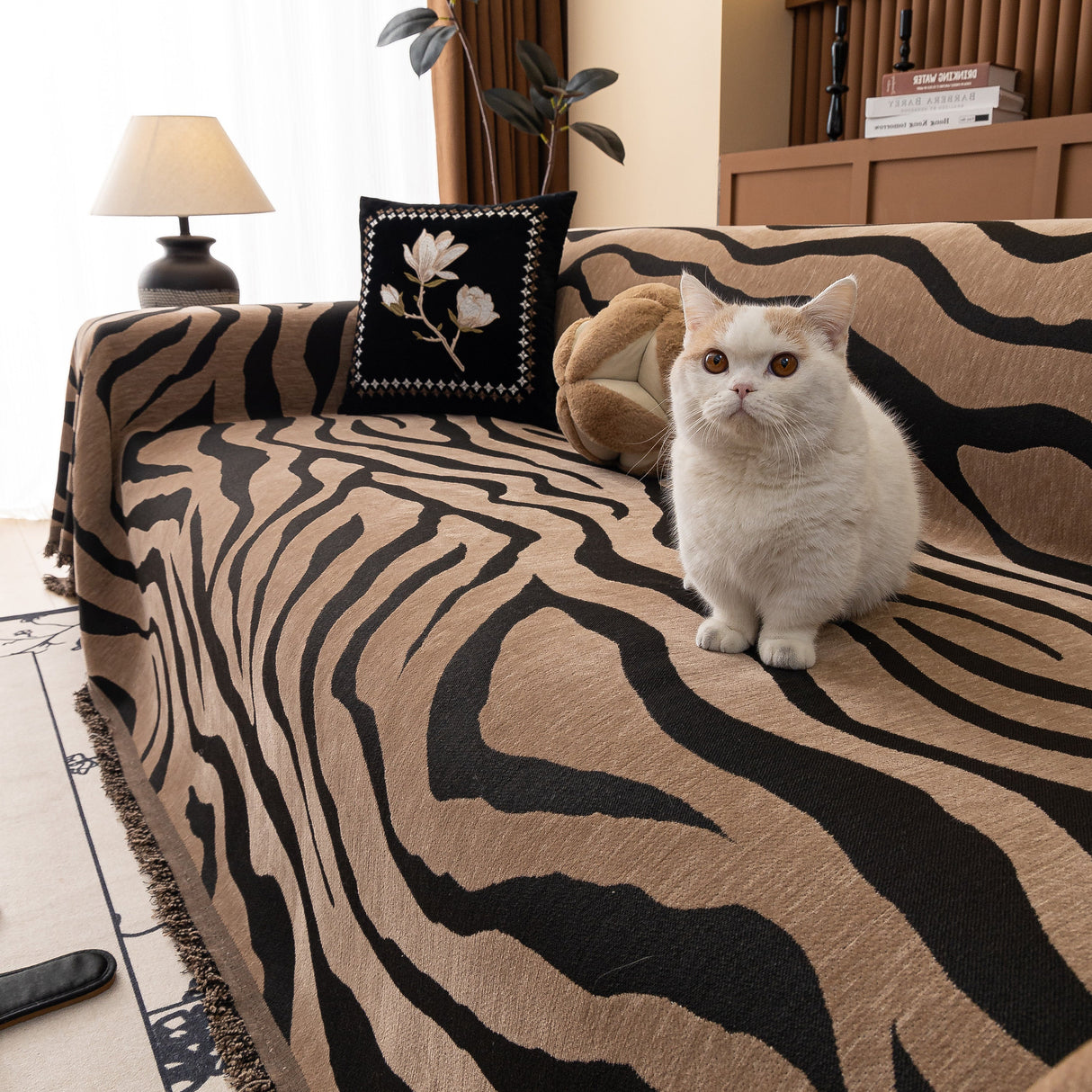 Zebra Striped Chenille Throw Sofa Cover Full-Cover Decorative Furniture Slipcover