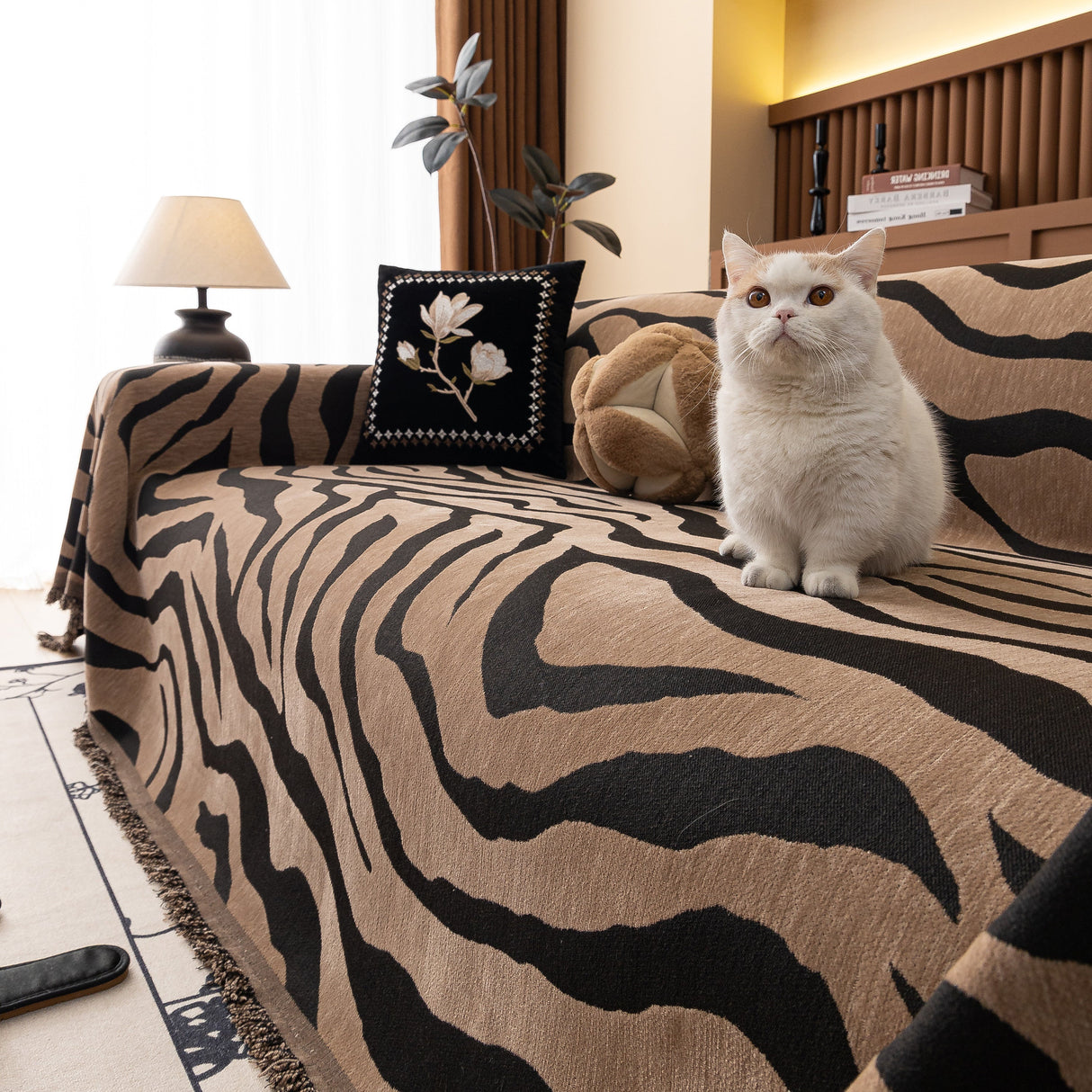 Zebra Striped Chenille Throw Sofa Cover Full-Cover Decorative Furniture Slipcover