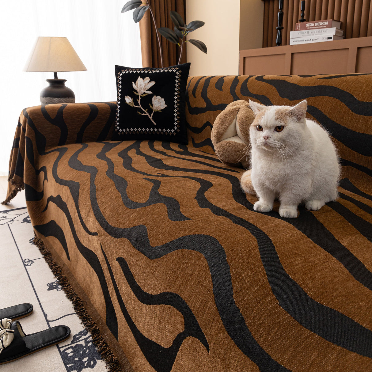 Zebra Striped Chenille Throw Sofa Cover Full-Cover Decorative Furniture Slipcover