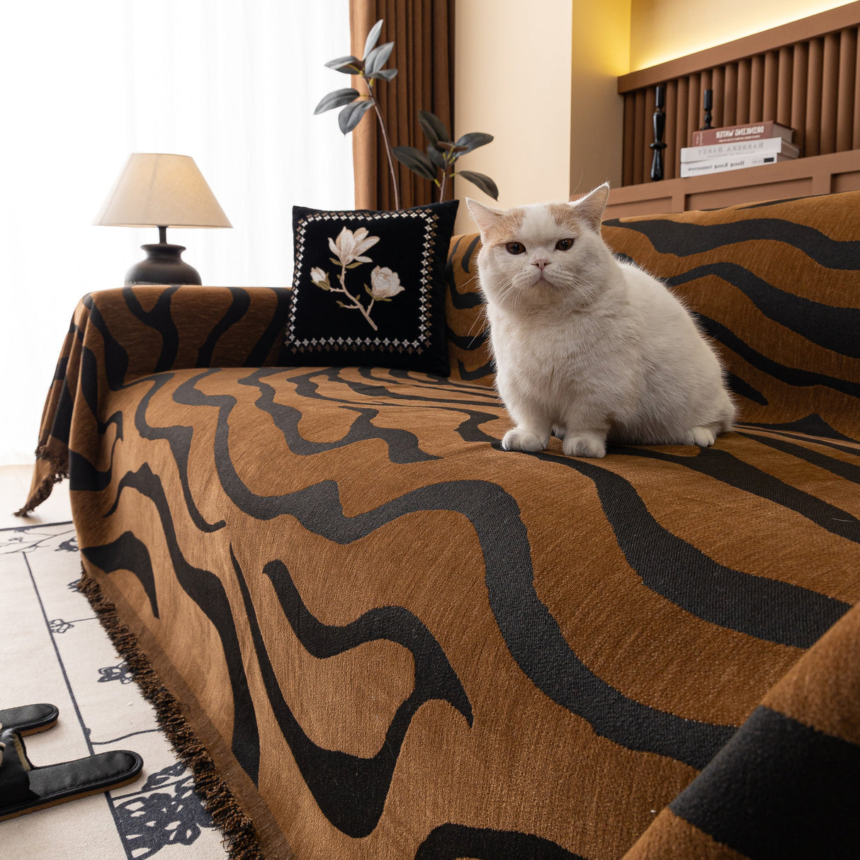 Zebra Striped Chenille Throw Sofa Cover Full-Cover Decorative Furniture Slipcover