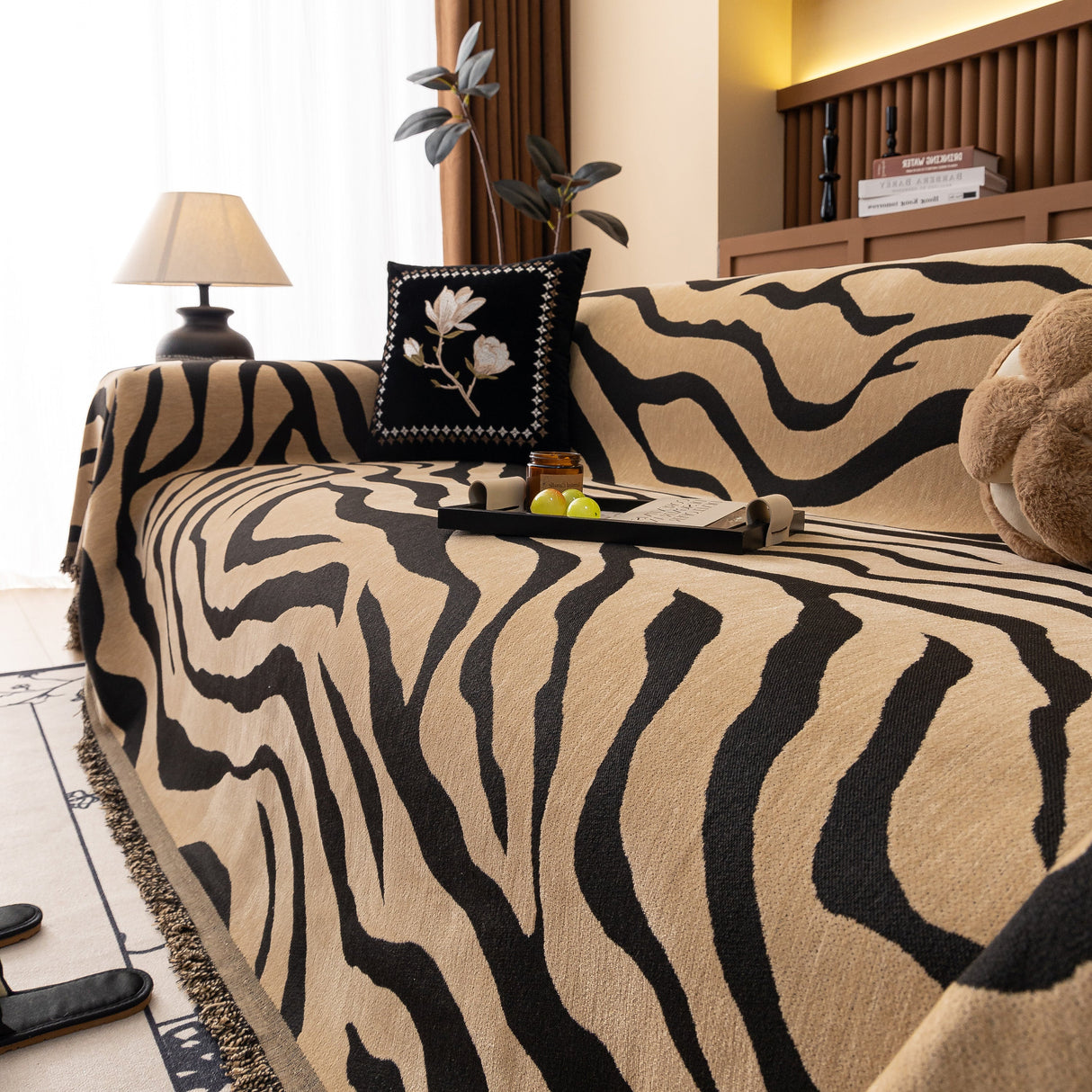 Zebra Striped Chenille Throw Sofa Cover Full-Cover Decorative Furniture Slipcover