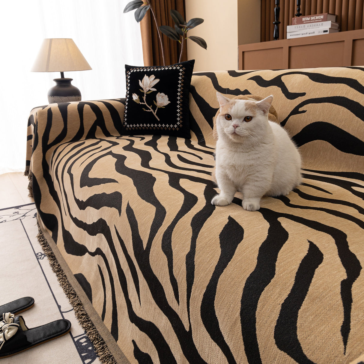 Zebra Striped Chenille Throw Sofa Cover Full-Cover Decorative Furniture Slipcover