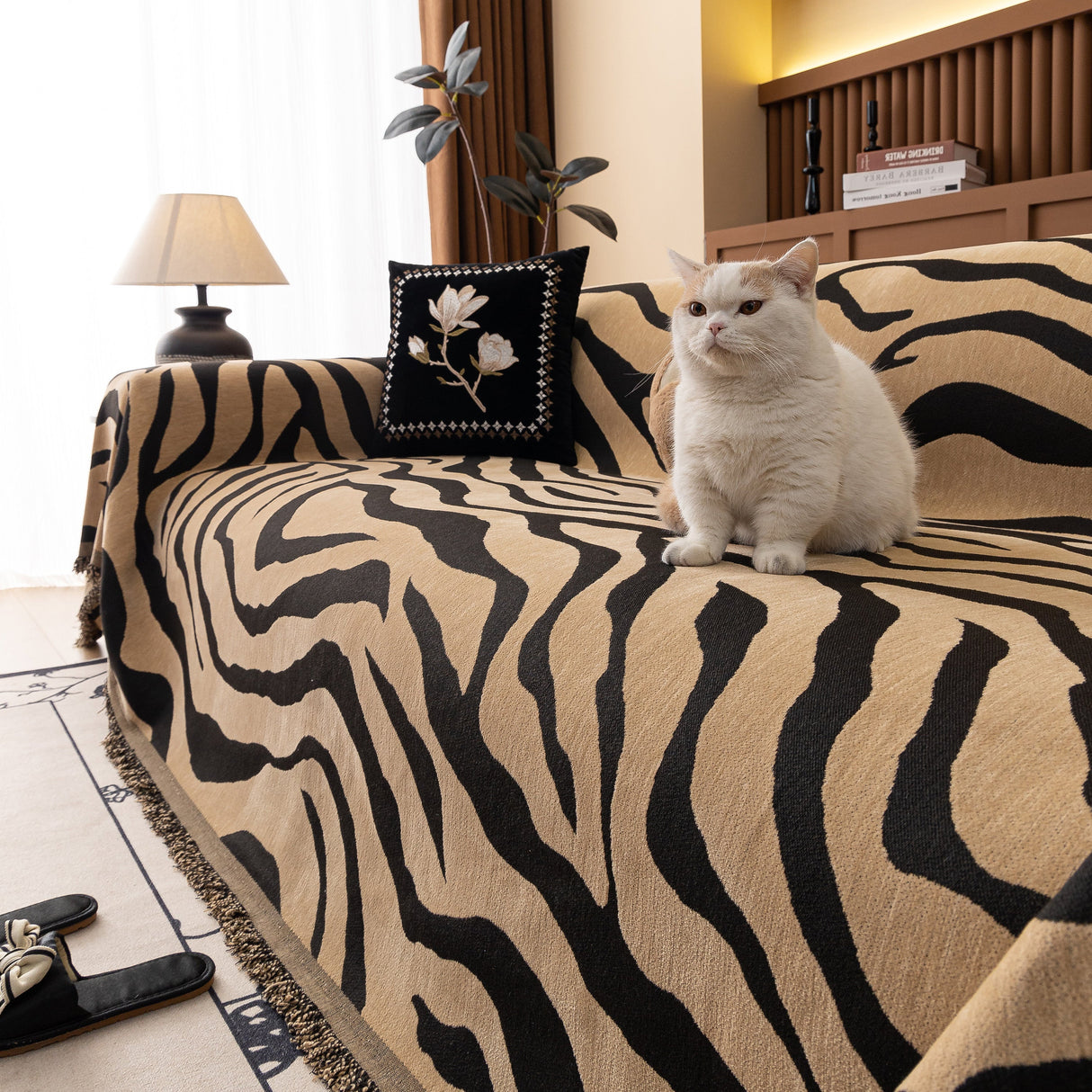 Zebra Striped Chenille Throw Sofa Cover Full-Cover Decorative Furniture Slipcover