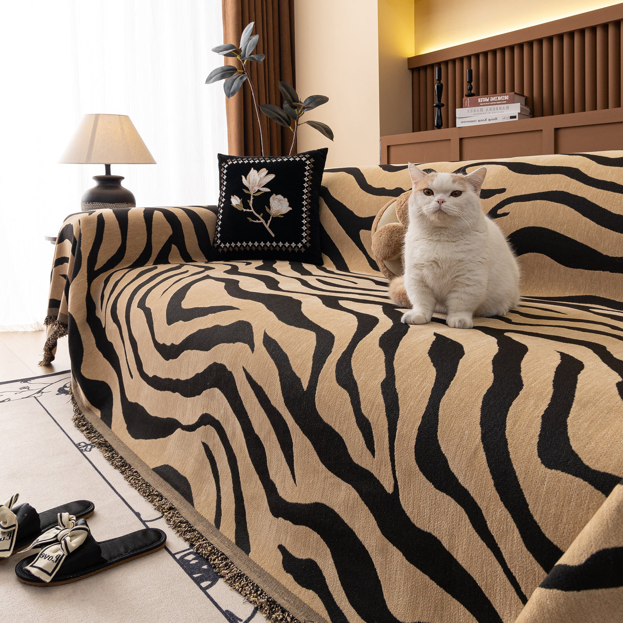 Zebra Striped Chenille Throw Sofa Cover Full-Cover Decorative Furniture Slipcover