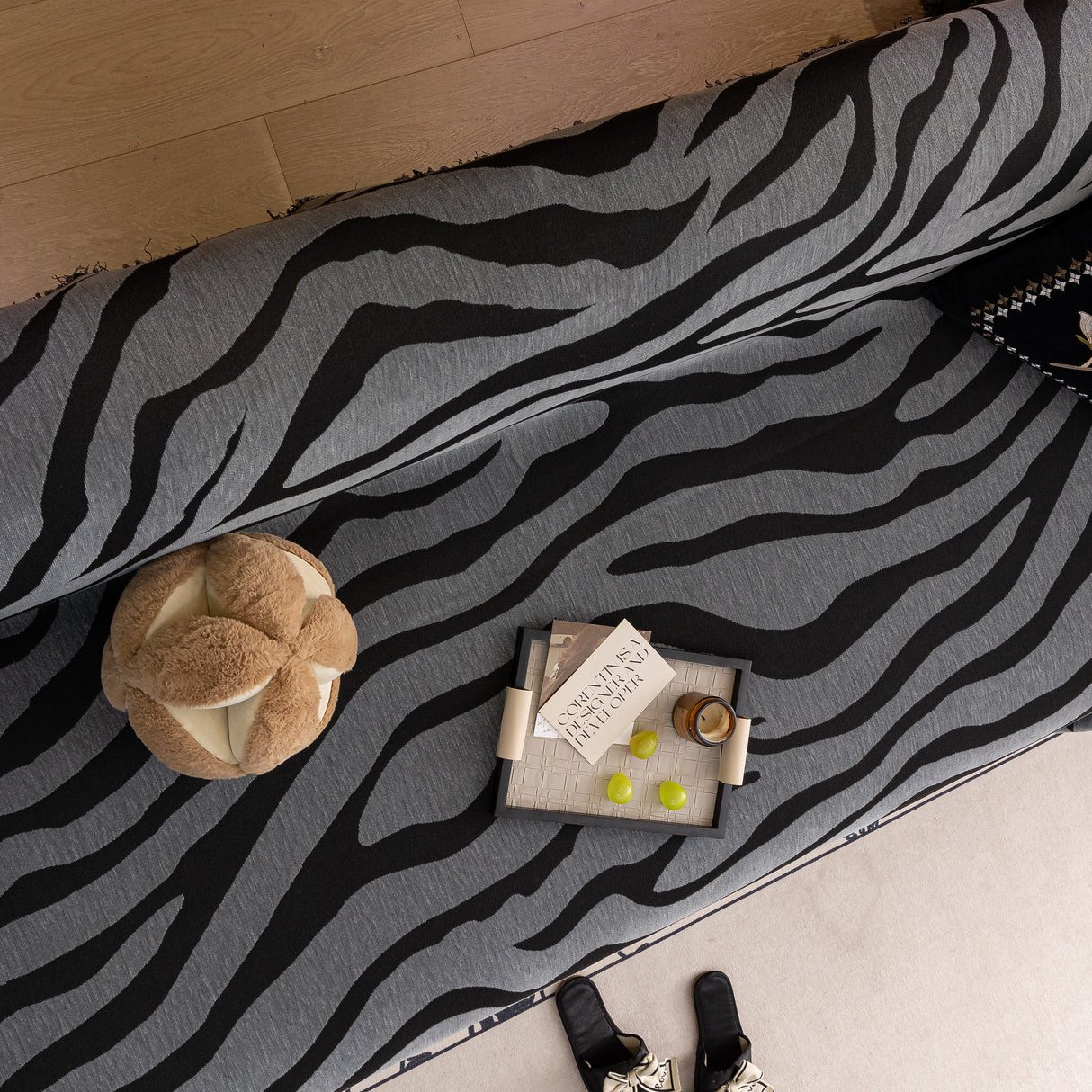 Zebra Striped Chenille Throw Sofa Cover Full-Cover Decorative Furniture Slipcover