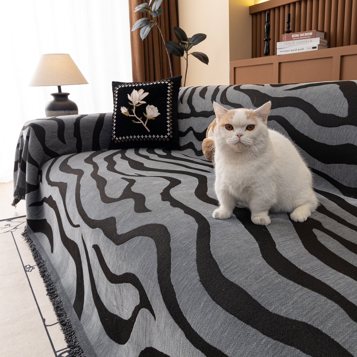 Zebra Striped Chenille Throw Sofa Cover Full-Cover Decorative Furniture Slipcover