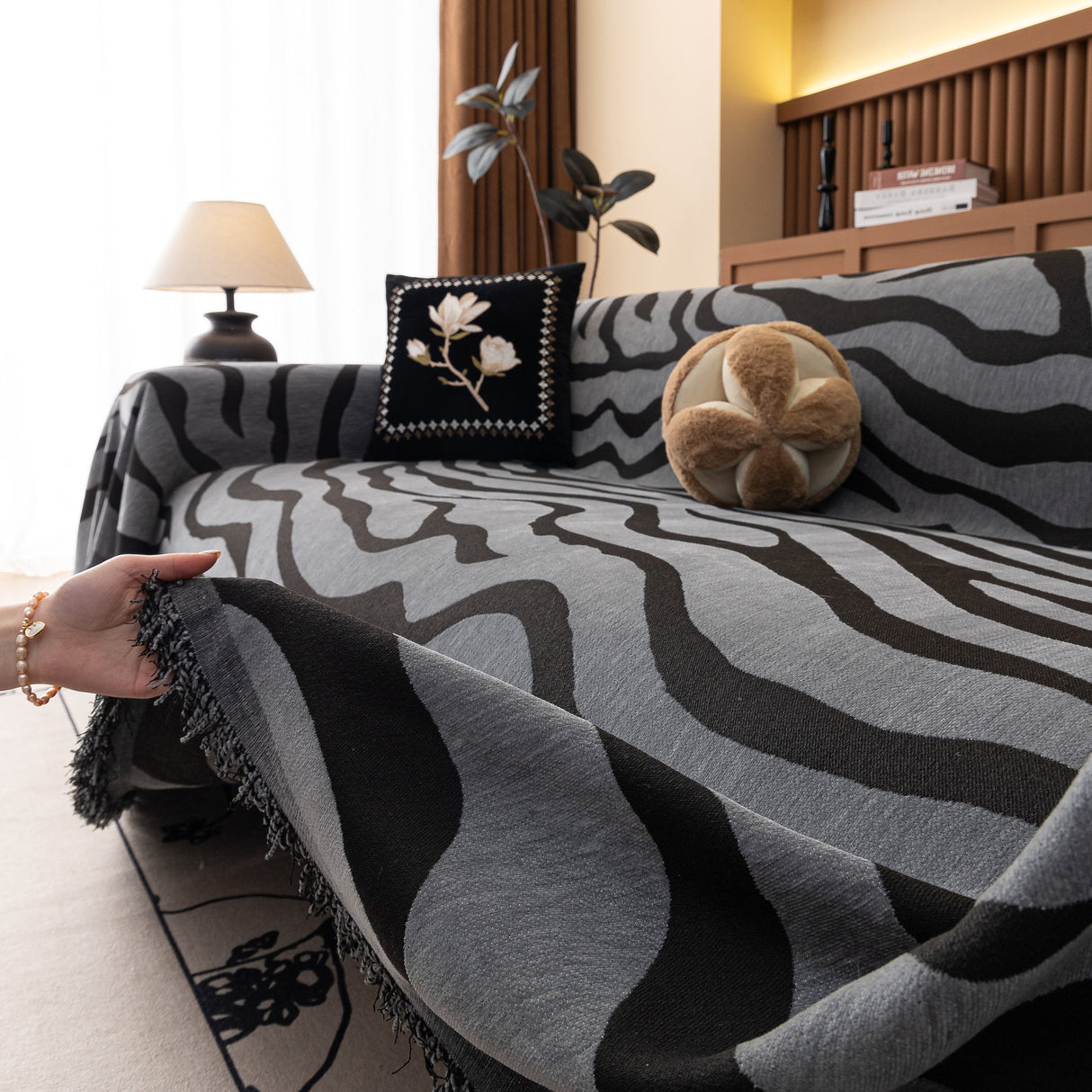 Zebra Striped Chenille Throw Sofa Cover Full-Cover Decorative Furniture Slipcover