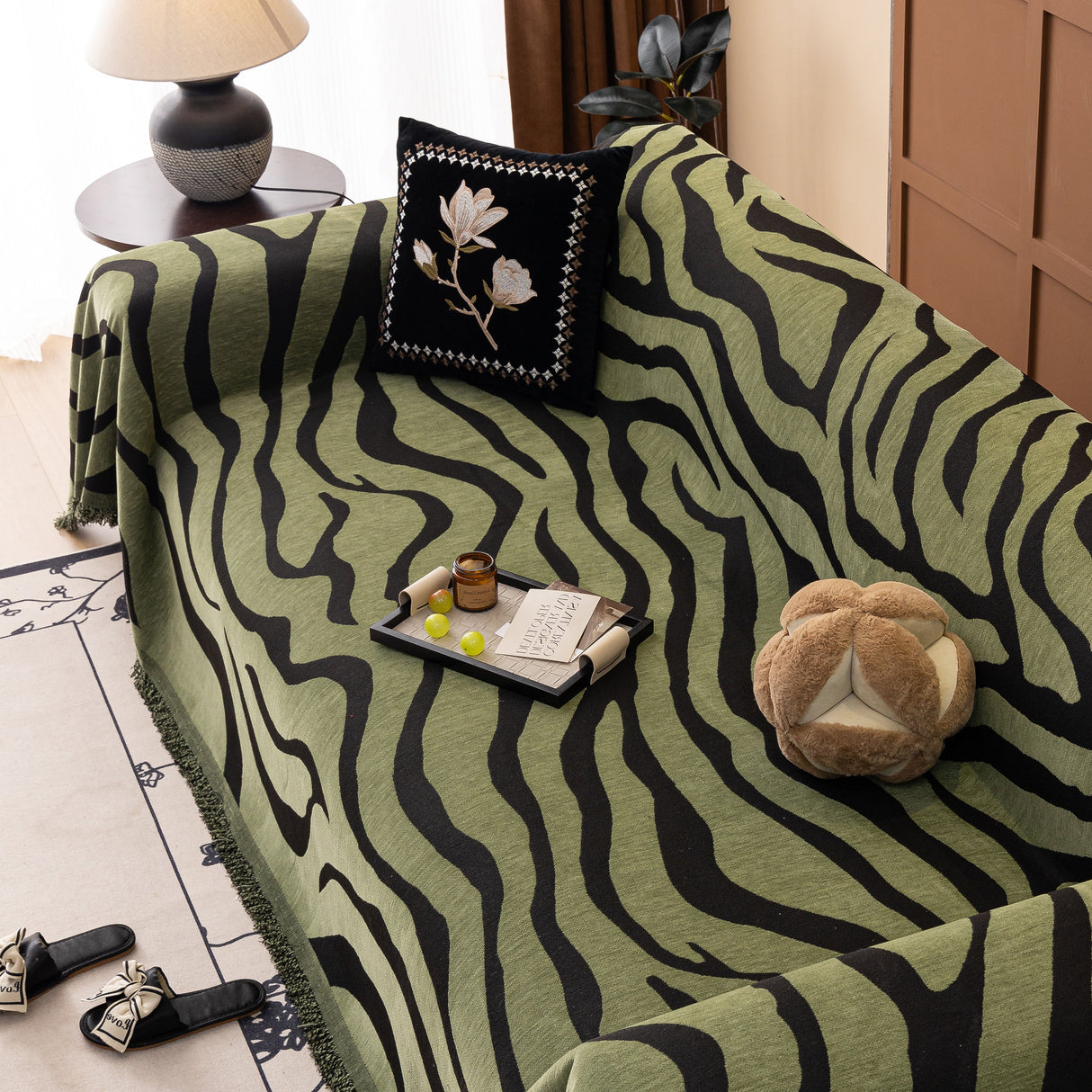 Zebra Striped Chenille Throw Sofa Cover Full-Cover Decorative Furniture Slipcover
