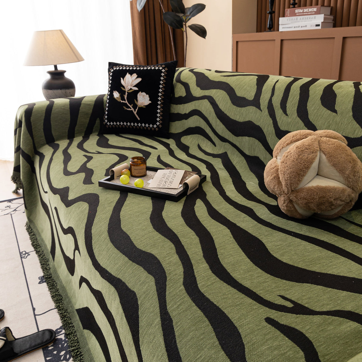 Zebra Striped Chenille Throw Sofa Cover Full-Cover Decorative Furniture Slipcover