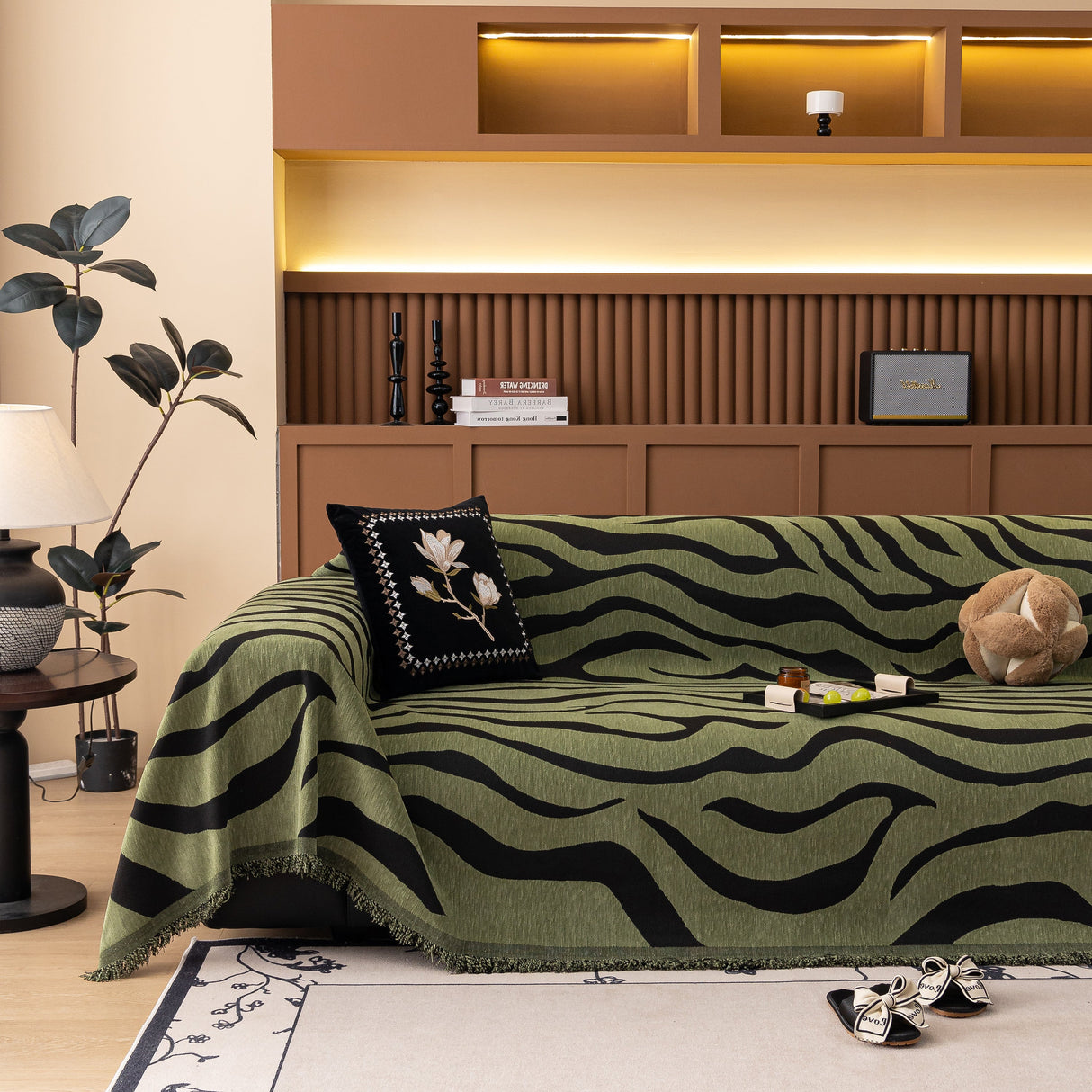 Zebra Striped Chenille Throw Sofa Cover Full-Cover Decorative Furniture Slipcover