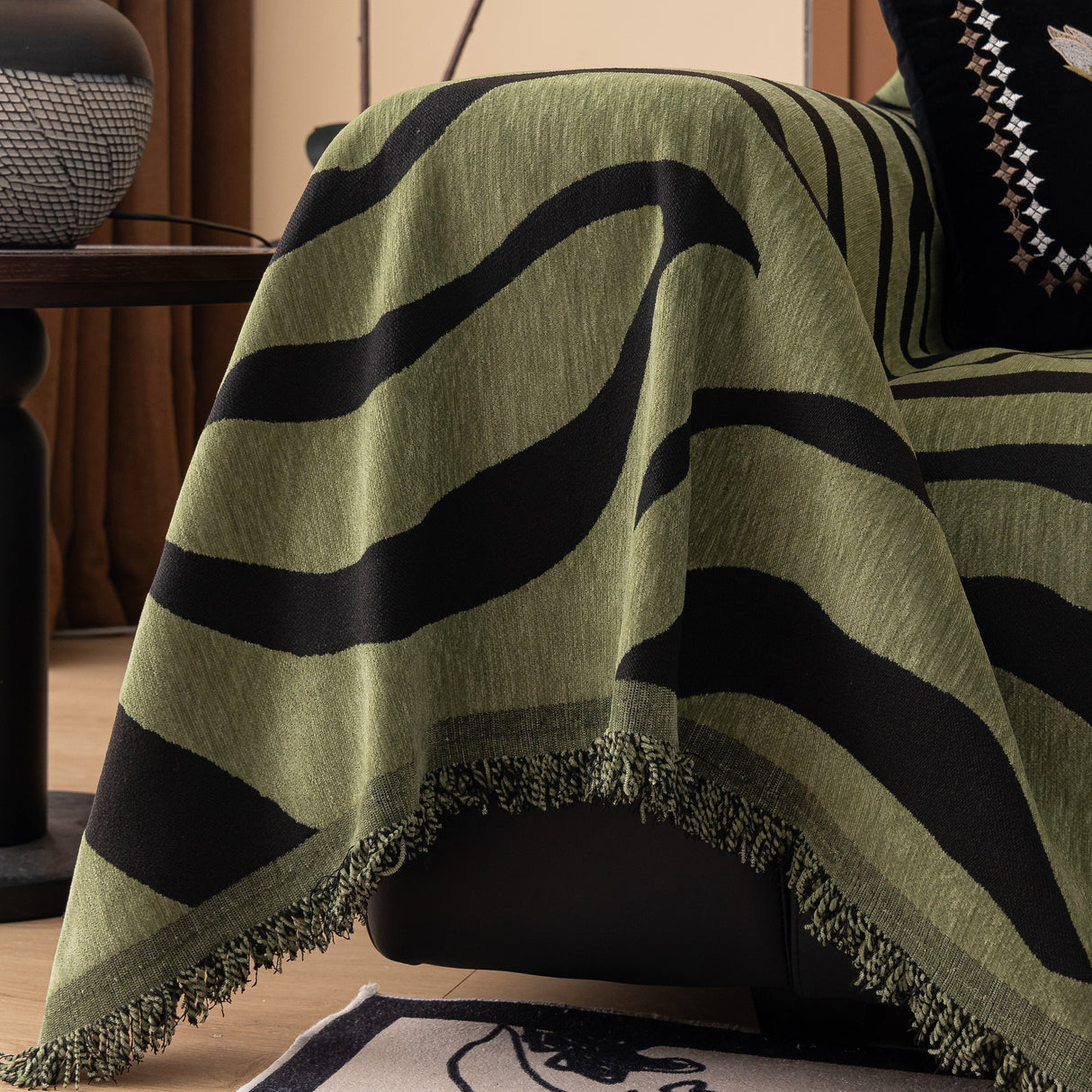 Zebra Striped Chenille Throw Sofa Cover Full-Cover Decorative Furniture Slipcover