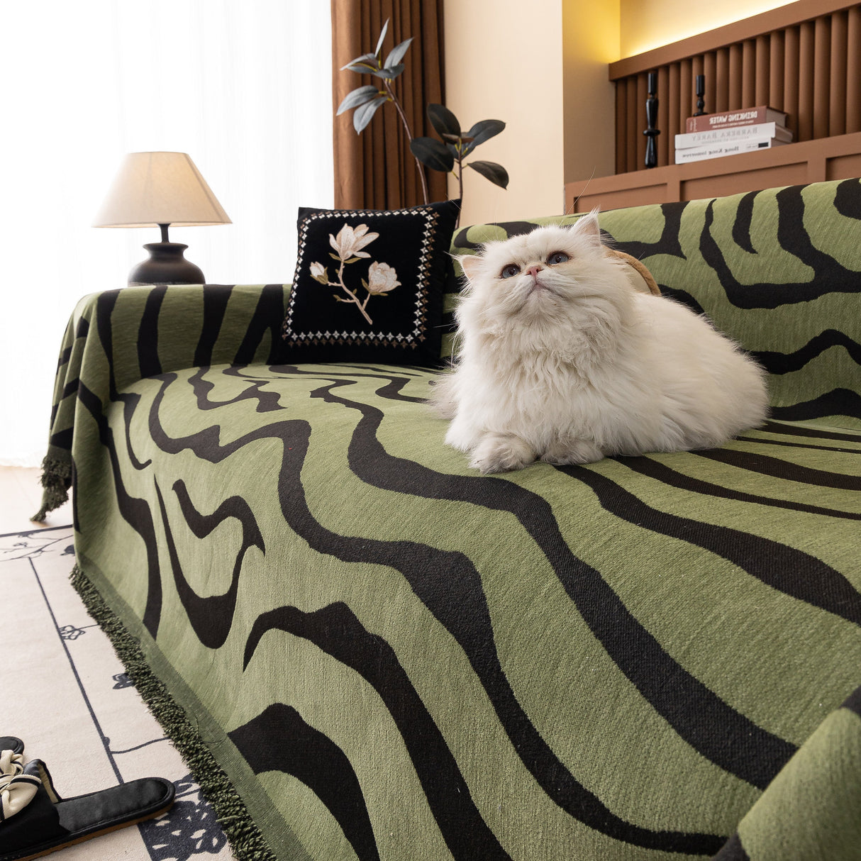 Zebra Striped Chenille Throw Sofa Cover Full-Cover Decorative Furniture Slipcover