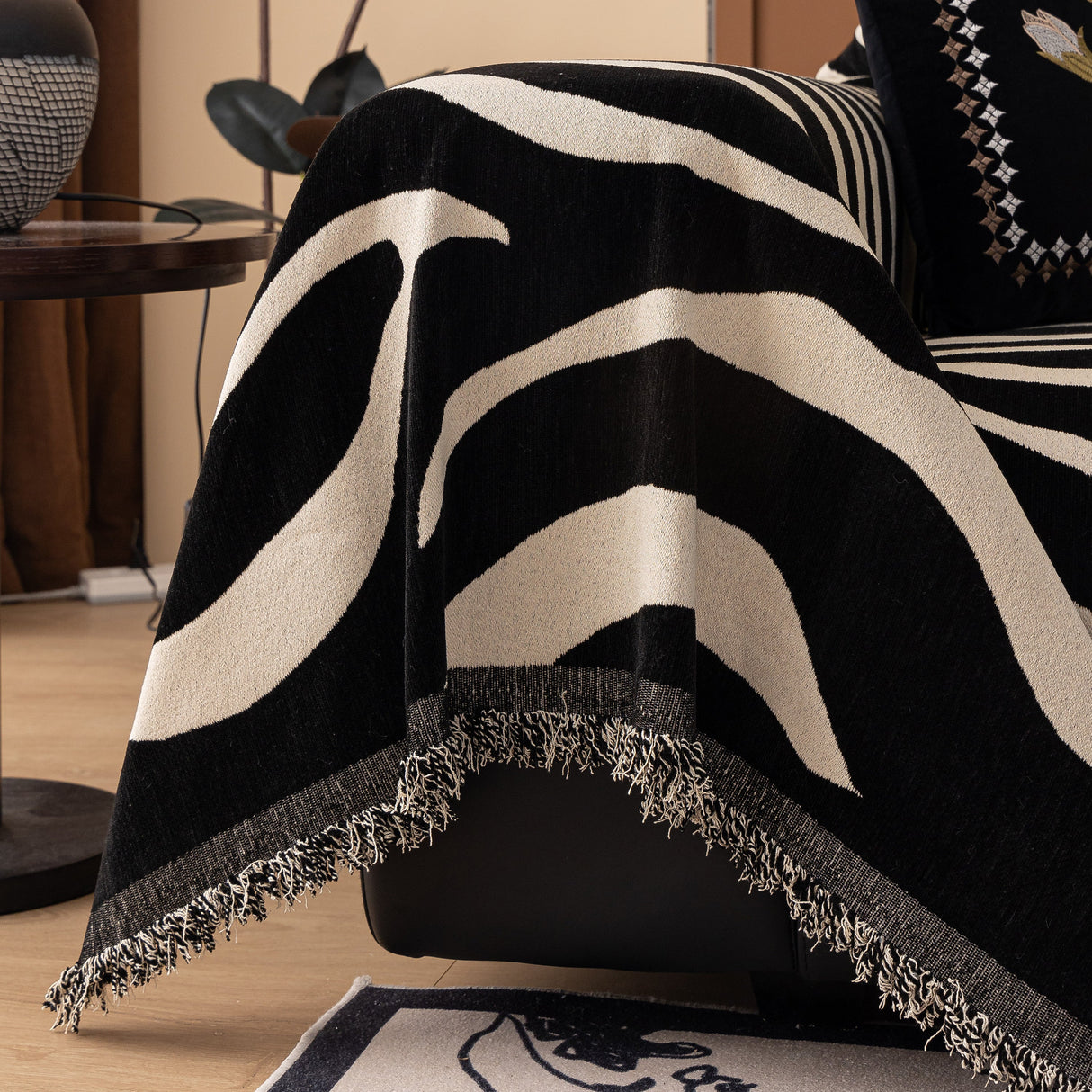 Zebra Striped Chenille Throw Sofa Cover Full-Cover Decorative Furniture Slipcover