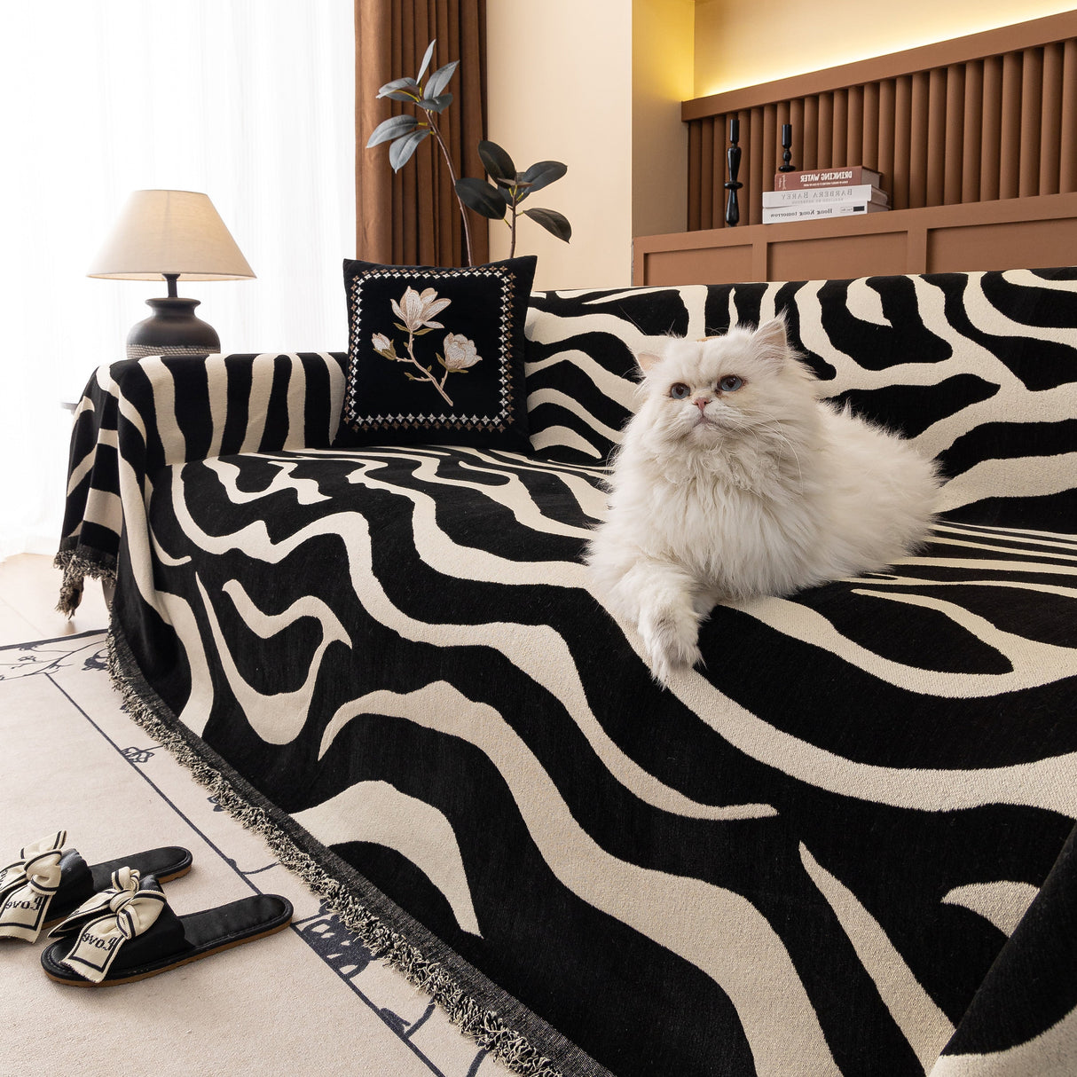 Zebra Striped Chenille Throw Sofa Cover Full-Cover Decorative Furniture Slipcover