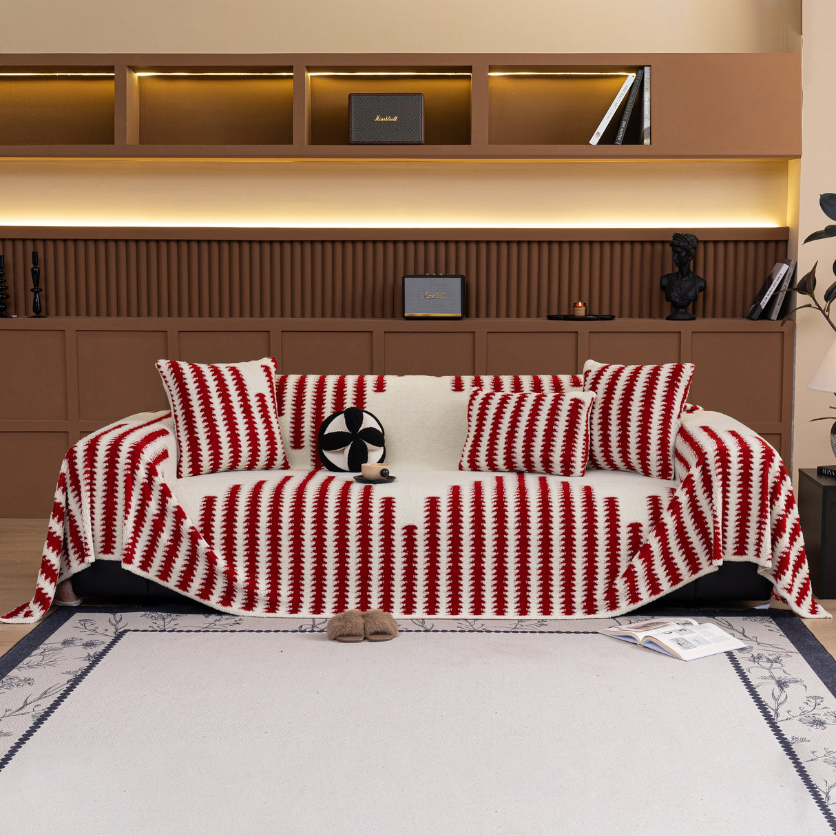 Jacquard Fleece Throw Blanket for Couch Plush Fuzzy Cozy Soft Blankets and Throws for Sofa