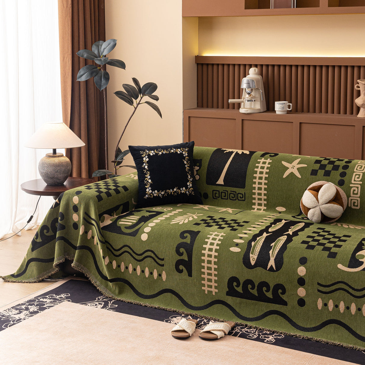 Boho Chic Woven Throw Blanket for Couch, Washable Couch Cover for Pets, Dogs, Cats