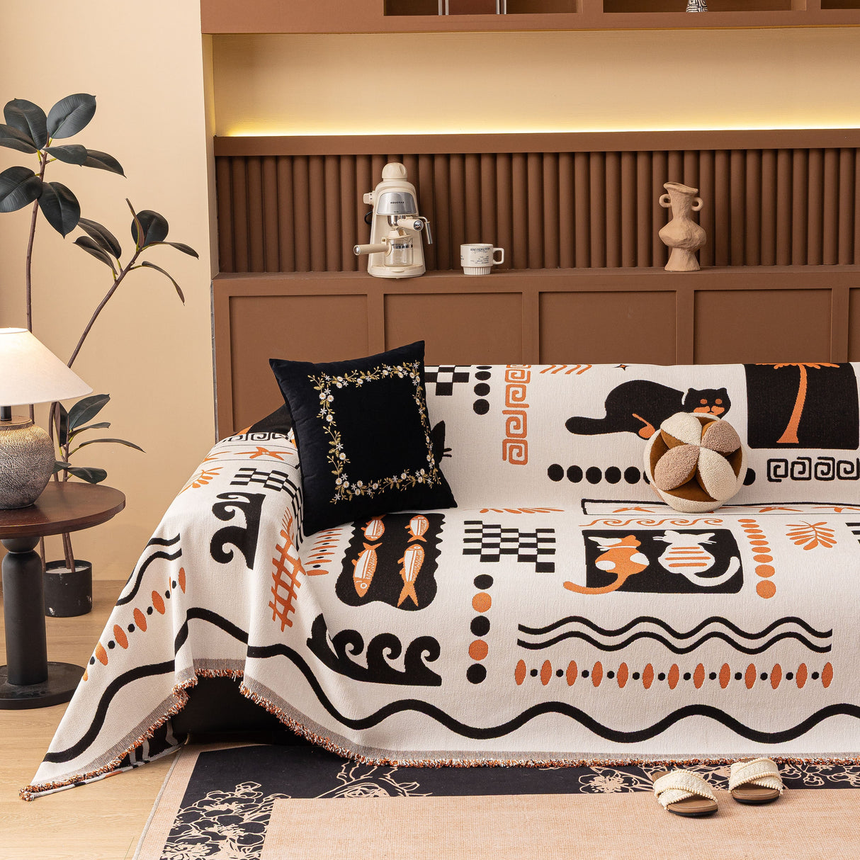 Boho Chic Woven Throw Blanket for Couch, Washable Couch Cover for Pets, Dogs, Cats