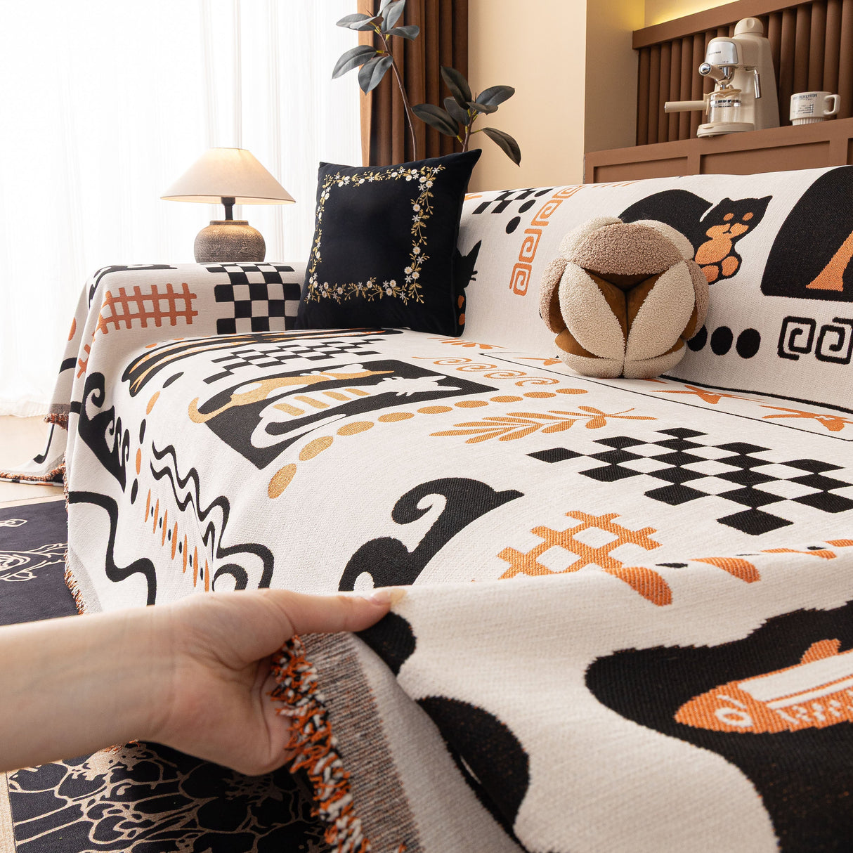 Boho Chic Woven Throw Blanket for Couch, Washable Couch Cover for Pets, Dogs, Cats